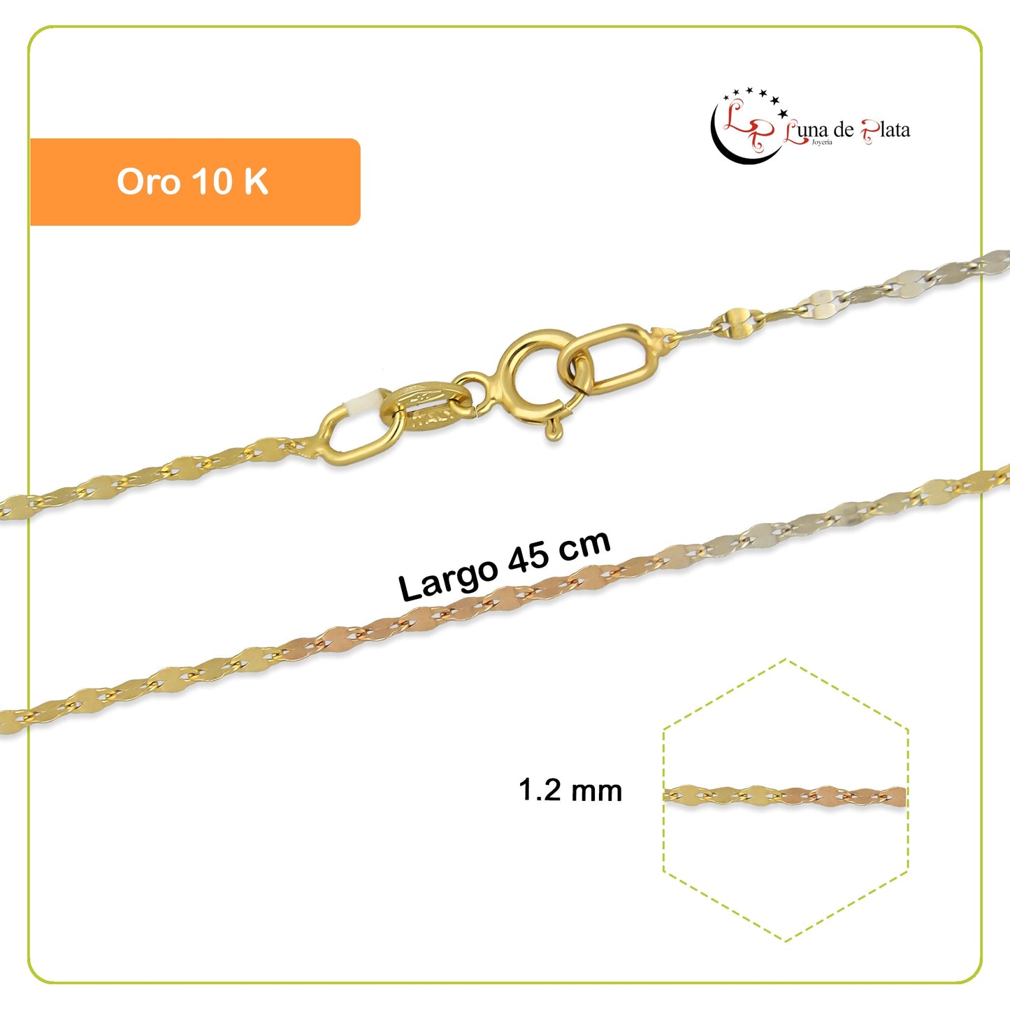 MR10CU012-45 Cadena Oro Sólido 10K Florentino EMC10 Modelo Ancla Eslabón Largo 1.2 mm x 45 cm