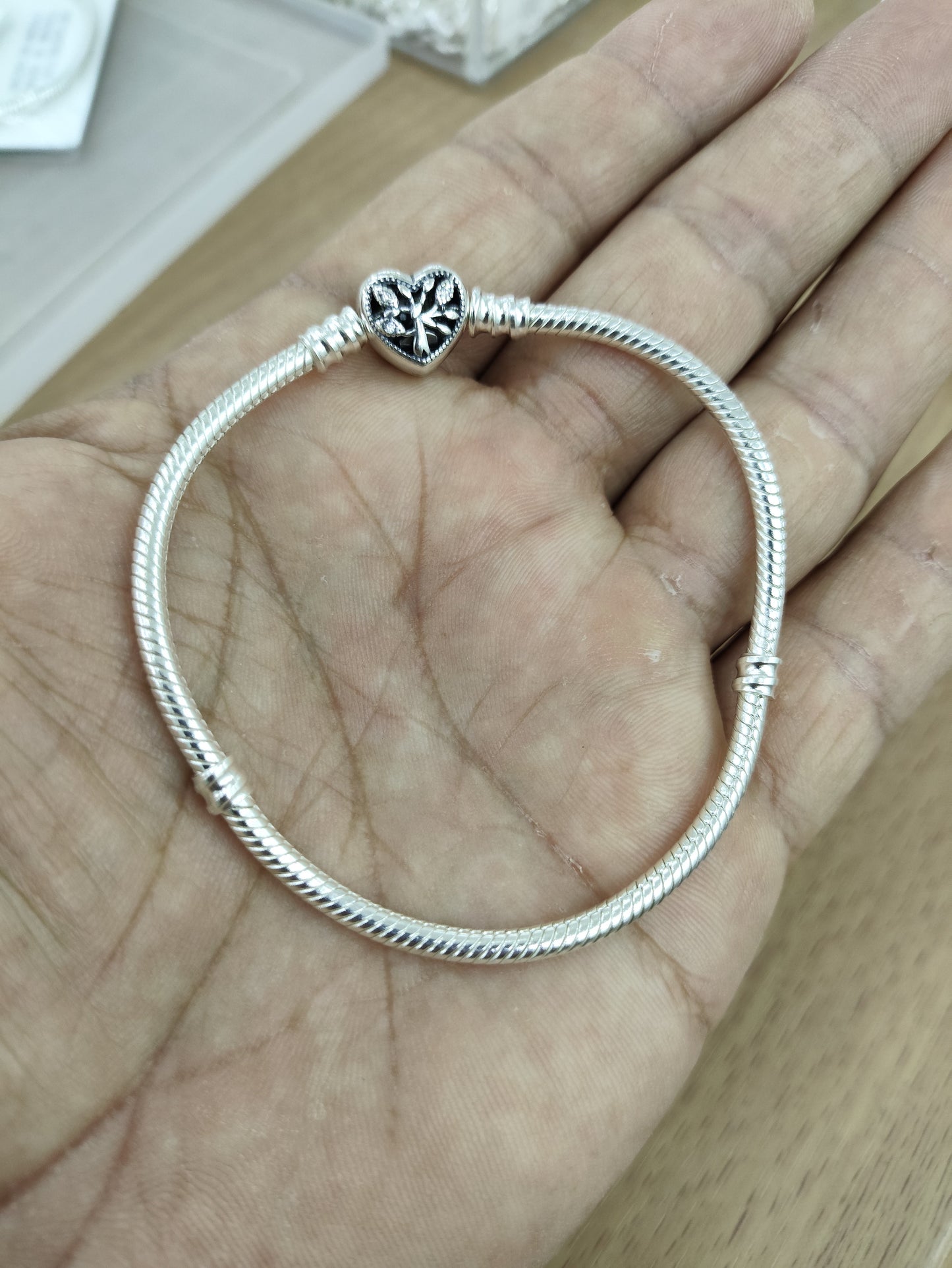 TMPPD005-18 Pulsera Dama Pand Corazón Floral 18 cm en Plata Fina .925