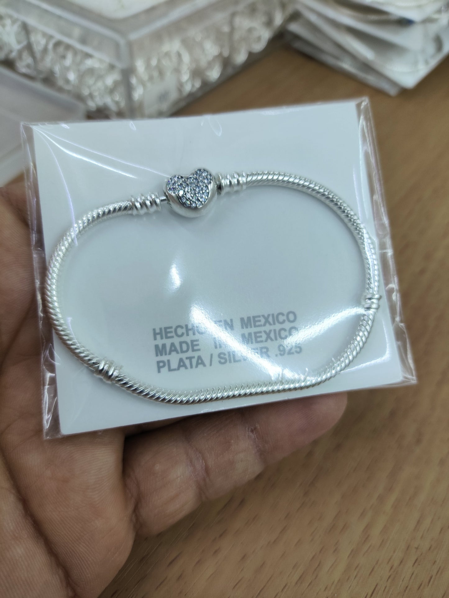 TMPPD006-18 Pulsera Dama Pand Corazón Mickey con Zirconias 18 cm en Plata Fina .925