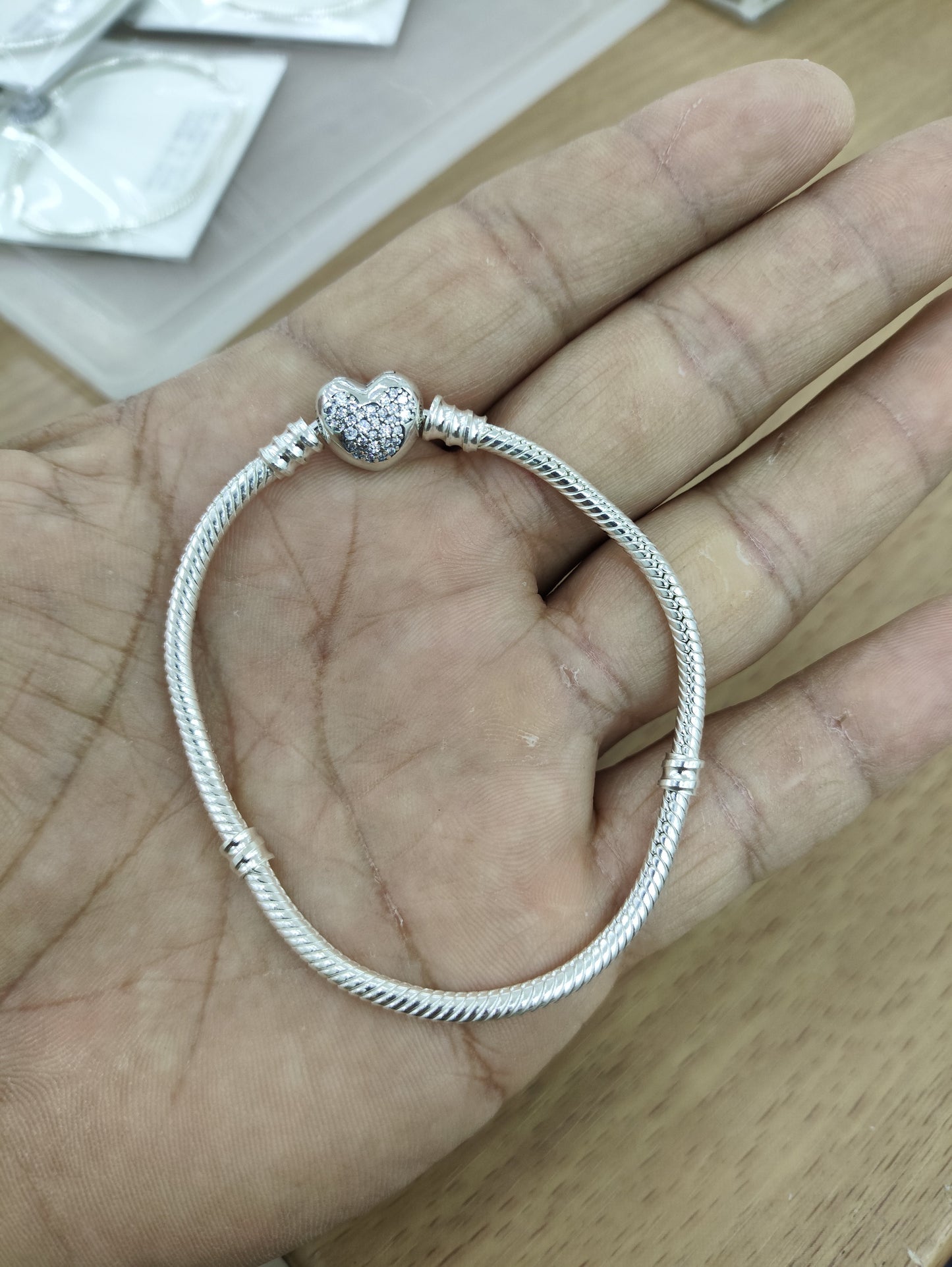 TMPPD006-18 Pulsera Dama Pand Corazón Mickey con Zirconias 18 cm en Plata Fina .925