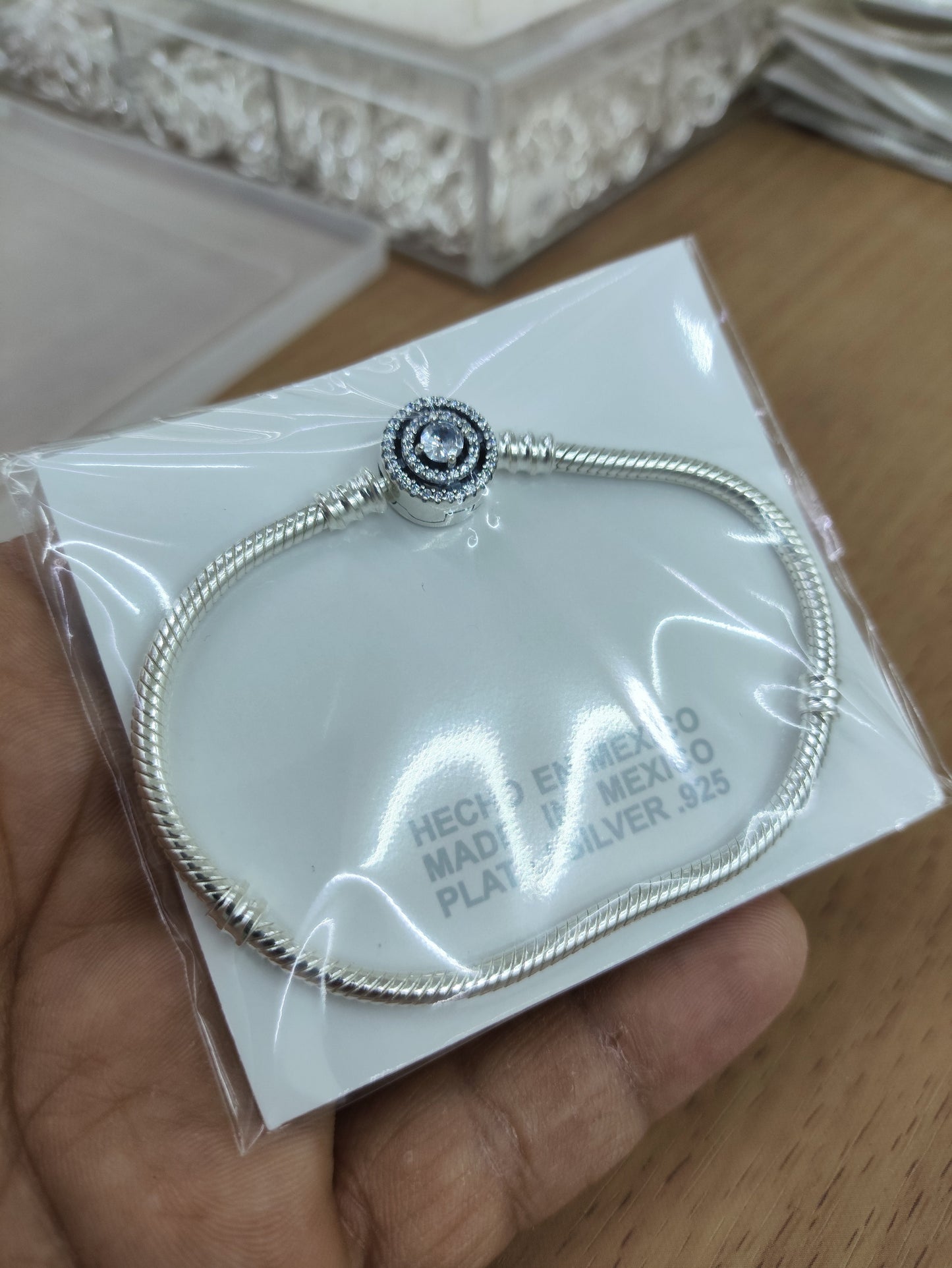 TMPPD008-19 Pulsera Dama Pand 3 Círculos con Zirconia 19 cm en Plata Fina .925
