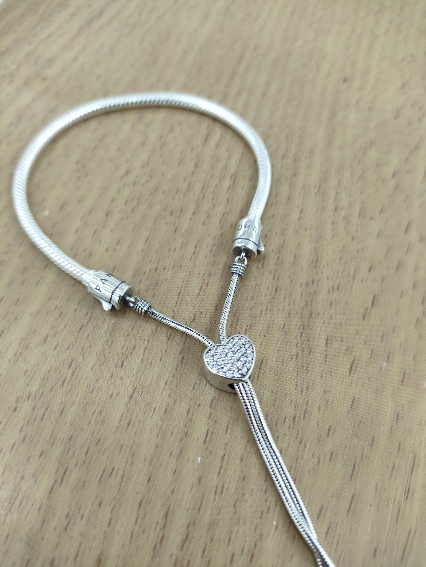 TMPPD017 Pulsera Dama Pand Corazón con Zirconias Blancas Ajustable en Plata Fina .925