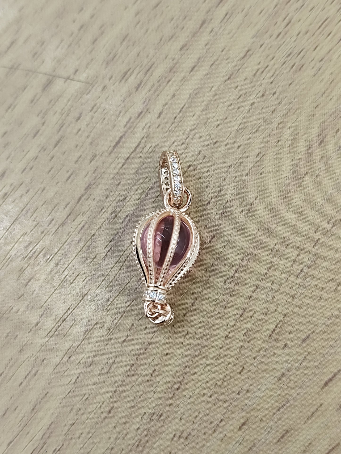 TMPCH021 Dije Charm Pand Globo Plata Rosa Piedra Redonda Rosa en Plata Fina .925