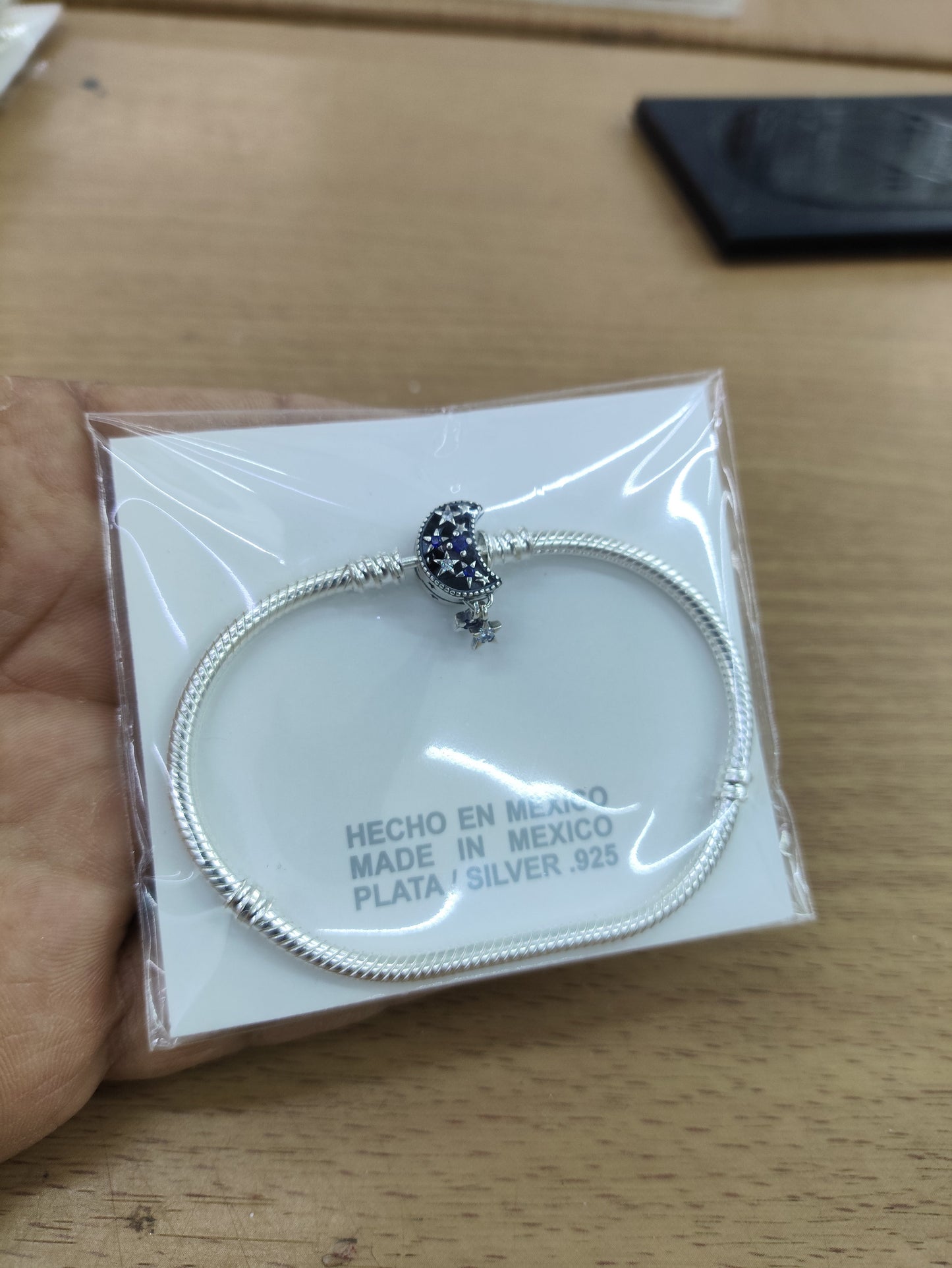 TMPPD022-19 Pulsera Dama Pand Luna con Estrellas Colgantes 19 cm en Plata Fina .925