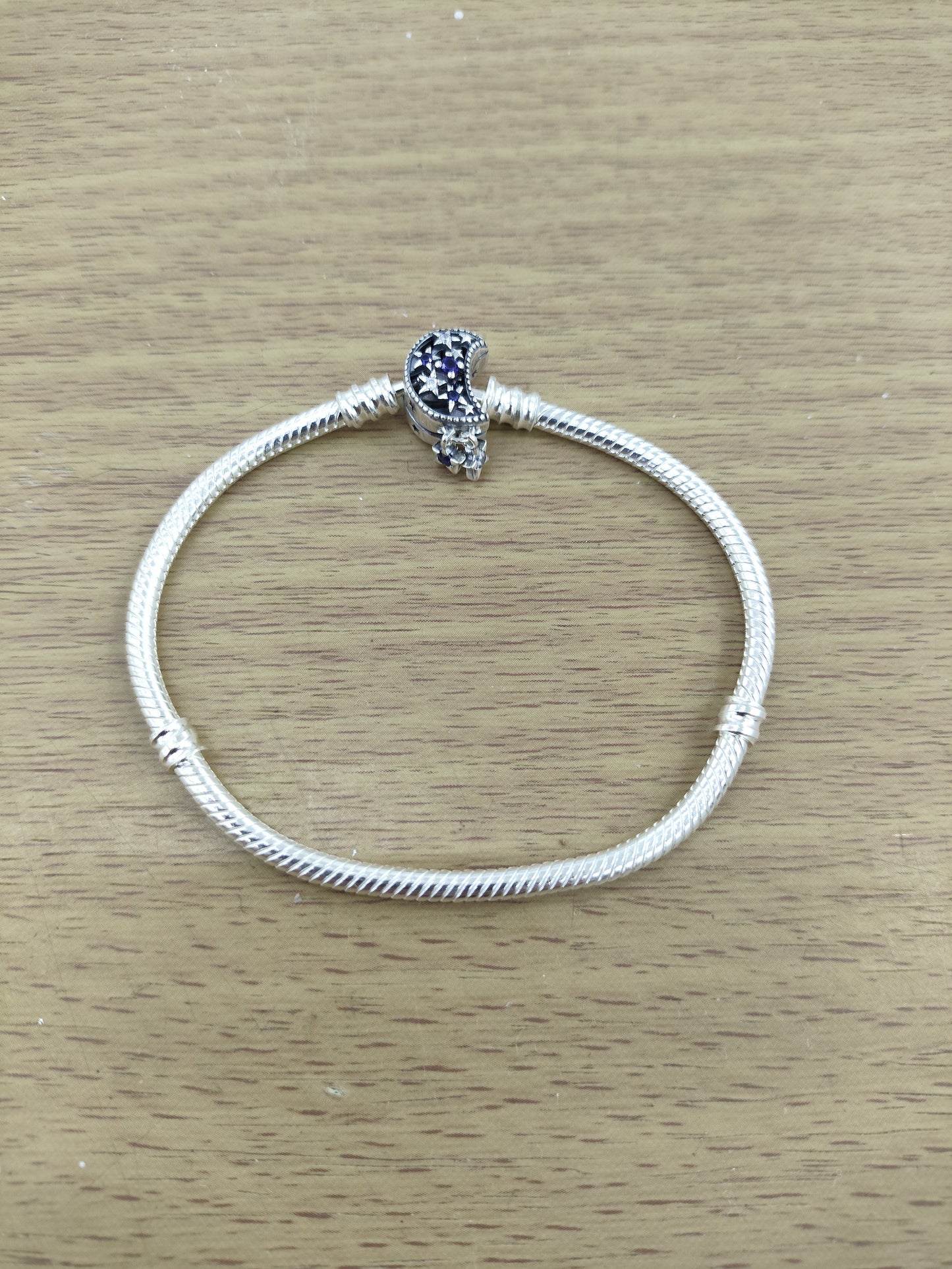 TMPPD022-18 Pulsera Dama Pand Luna con Estrellas Colgantes 18 cm en Plata Fina .925