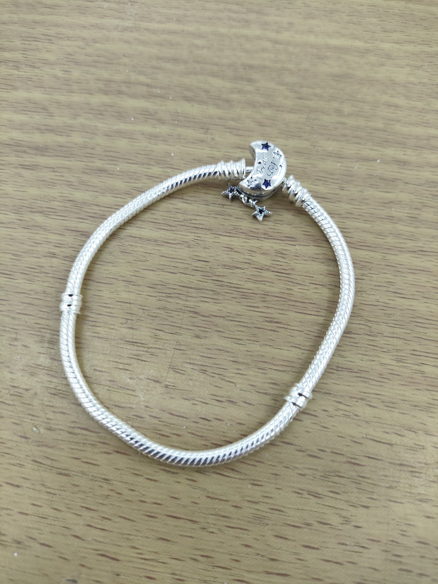 TMPPD022-18 Pulsera Dama Pand Luna con Estrellas Colgantes 18 cm en Plata Fina .925