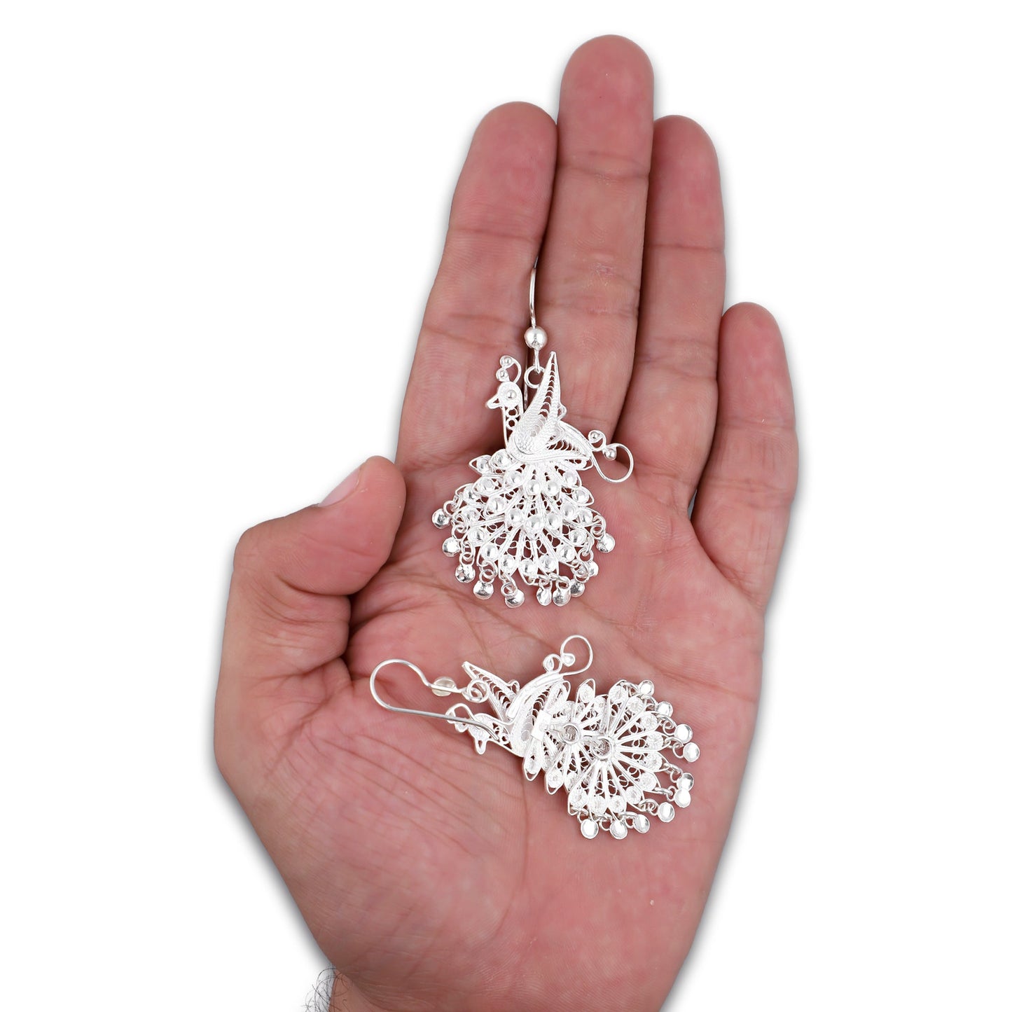 LPAA036 Aretes De Arillo Dama Filigrana Mod Pavorreal Cola Larga en Plata .925 2976288569
