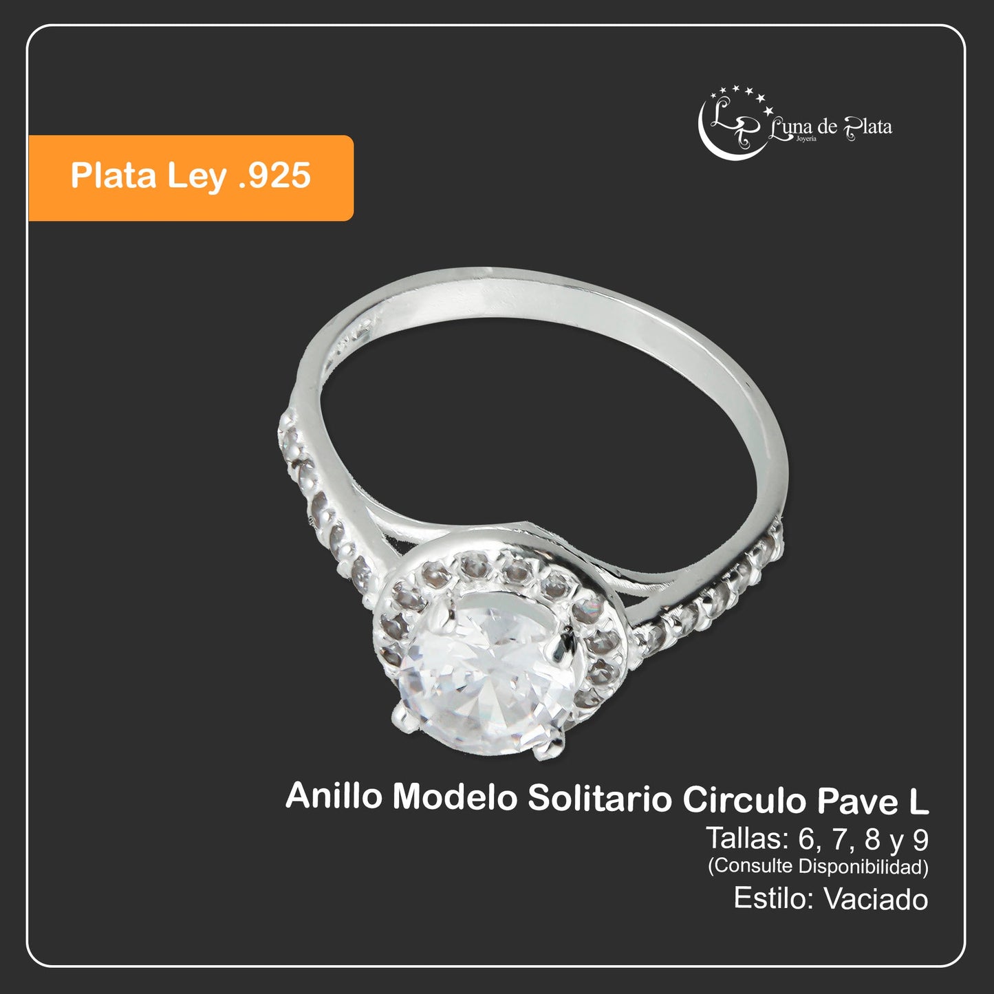 LPAD056 Anillo Modelo Solitario Circulo Pave L Plata .925 Taxco Gro 2689523678