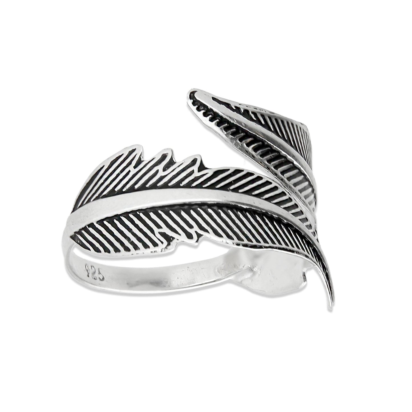 LPAD065 Anillo Ligero Ajustable Plumas Pavonado Plata .925 Taxco Gro 2888728030