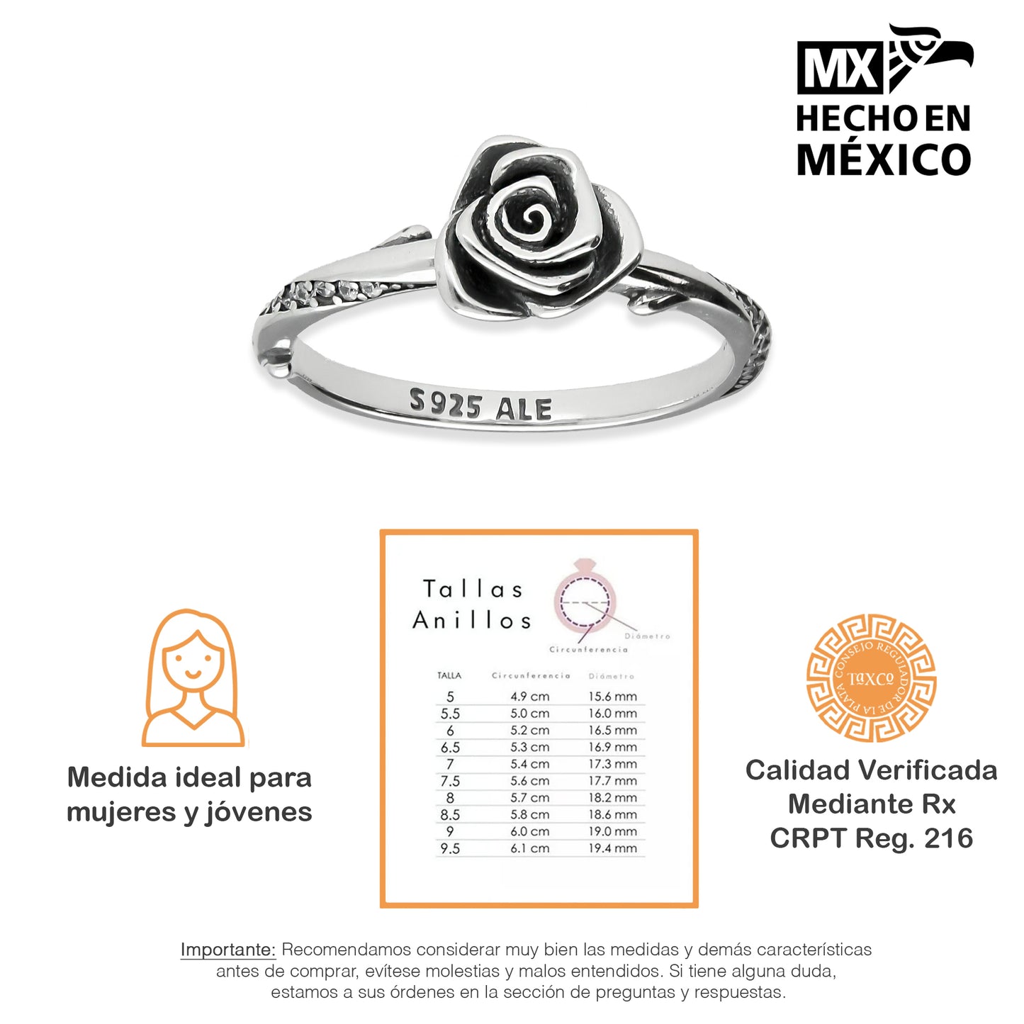 LPAD102 Anillo Pand Solitario Rose Plata .925 Taxco Gro