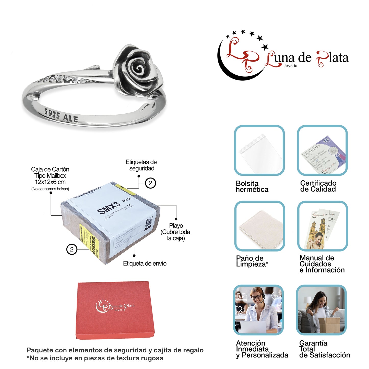 LPAD102 Anillo Pand Solitario Rose Plata .925 Taxco Gro