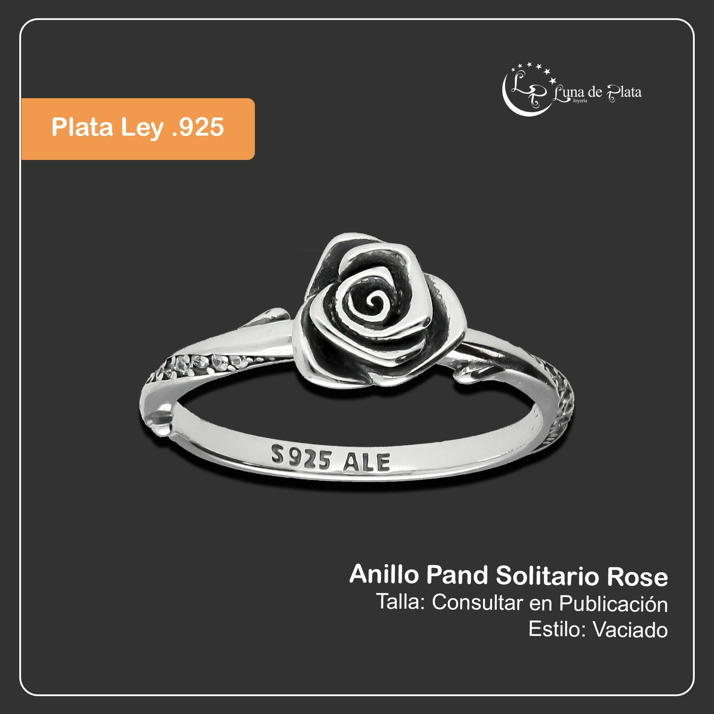 LPAD102 Anillo Pand Solitario Rose Plata .925 Taxco Gro