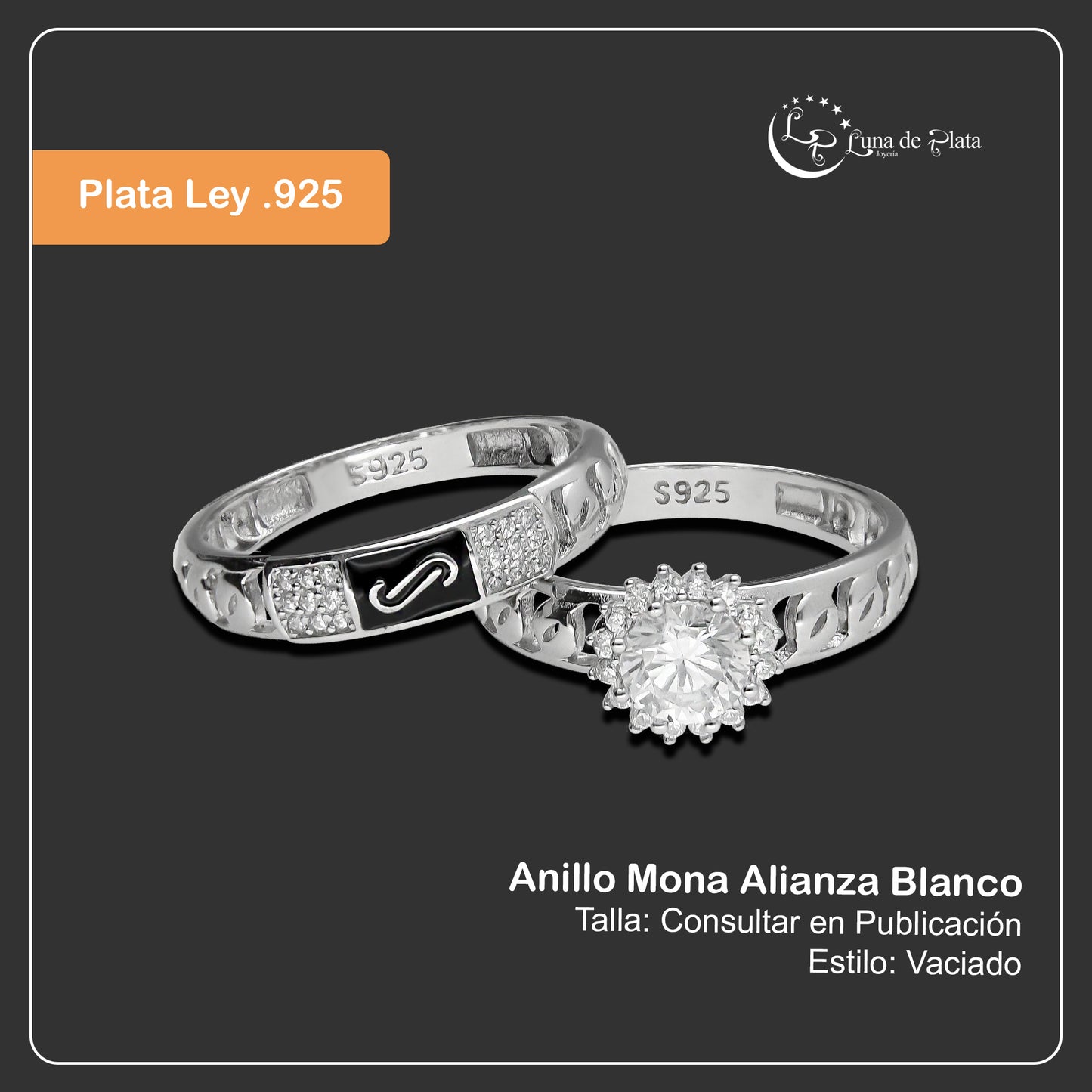 LPAD105 Anillo Mona Alianza Blanco Plata .925 Taxco Gro