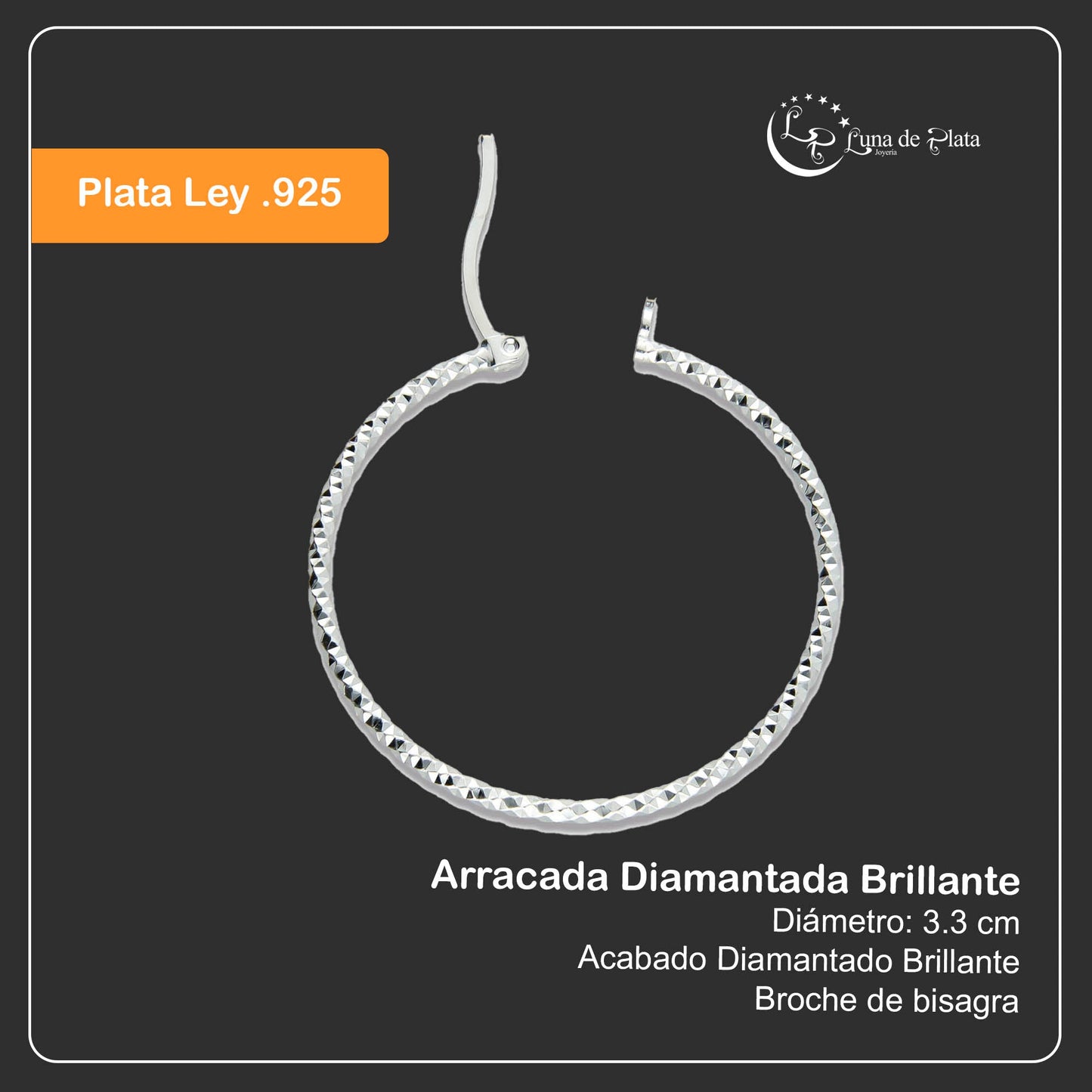 LPADI005 Arracada Diamantada 3.3 Cm De Diámetro 733218306