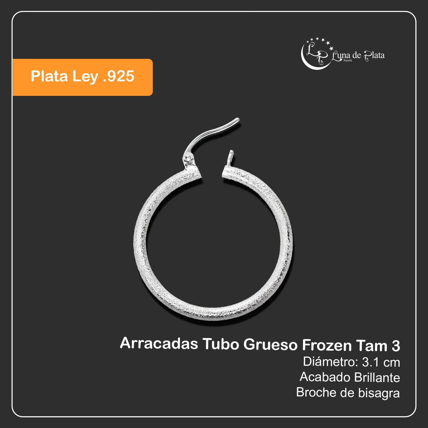 LPADI024 Arracadas De Plata .925 Tubo Grueso Frozen Tam 3 31 mm 1884644249