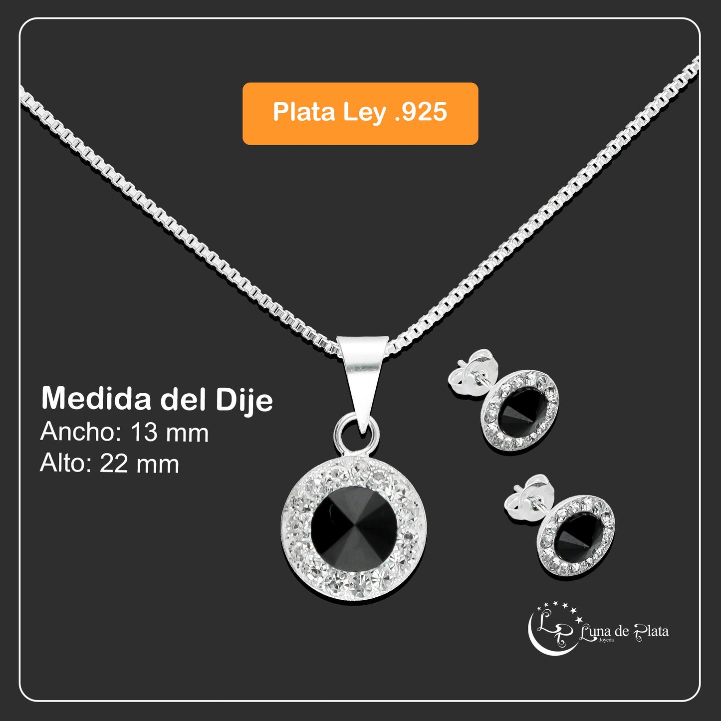 LPADJ018 Set Aretes + Dije + Cadena Disco CN OB en Plata Ley .925 2747077550