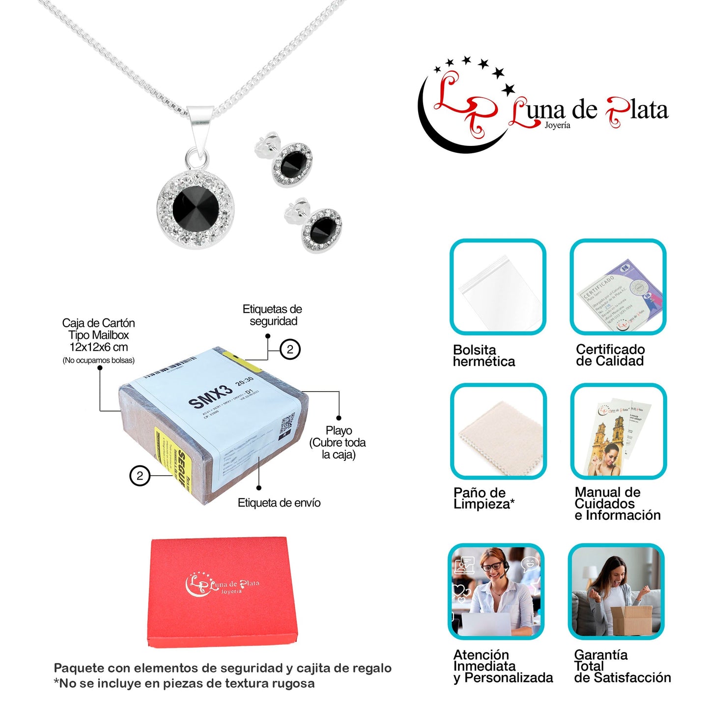 LPADJ018 Set Aretes + Dije + Cadena Disco CN OB en Plata Ley .925 2747077550