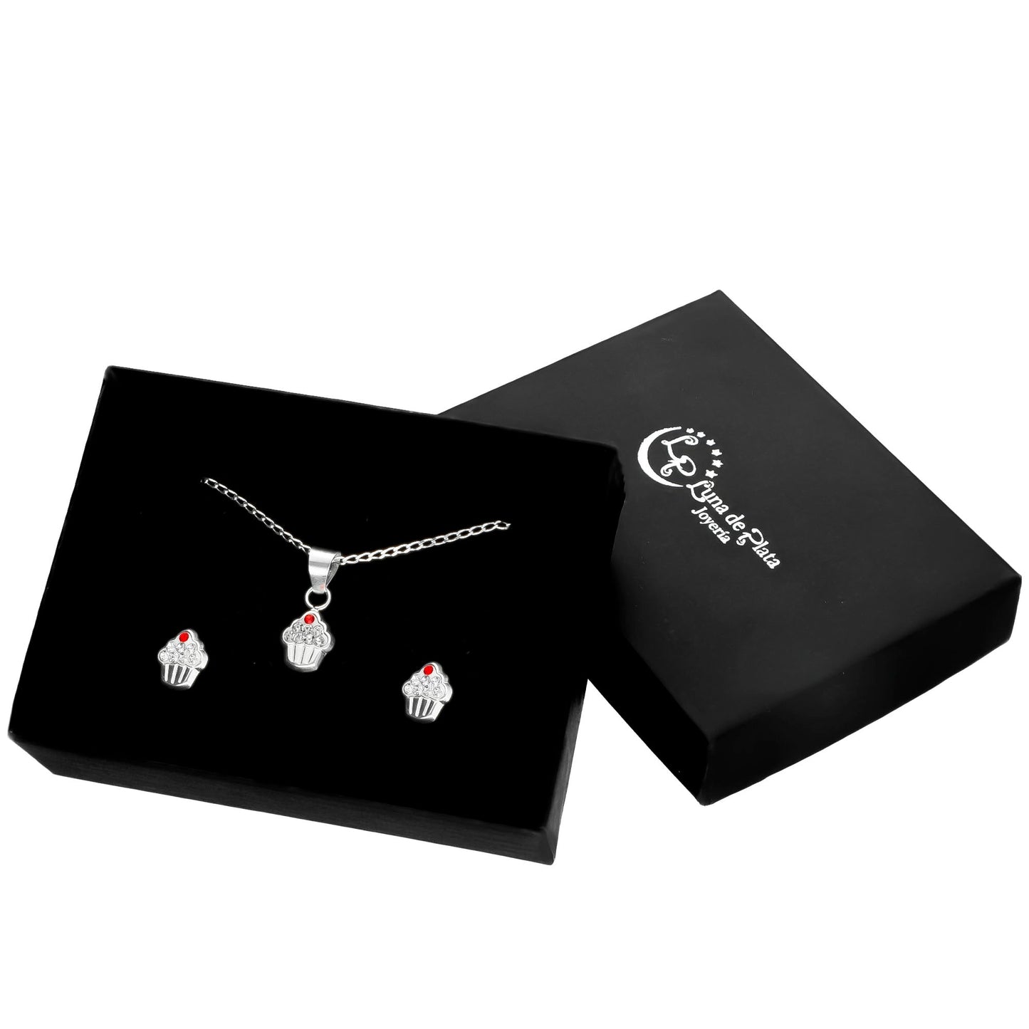LPADJ020 Set Aretes + Dije + Cadena Cup Cake Cherry en Plata Ley .925 2778911724