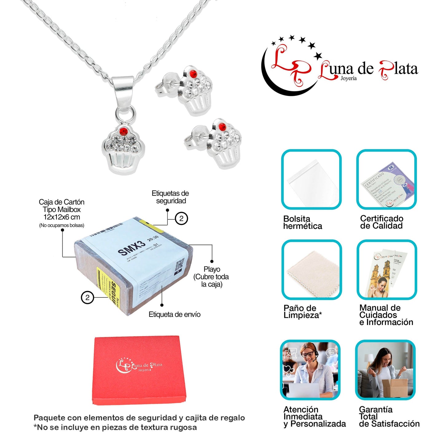 LPADJ020 Set Aretes + Dije + Cadena Cup Cake Cherry en Plata Ley .925 2778911724