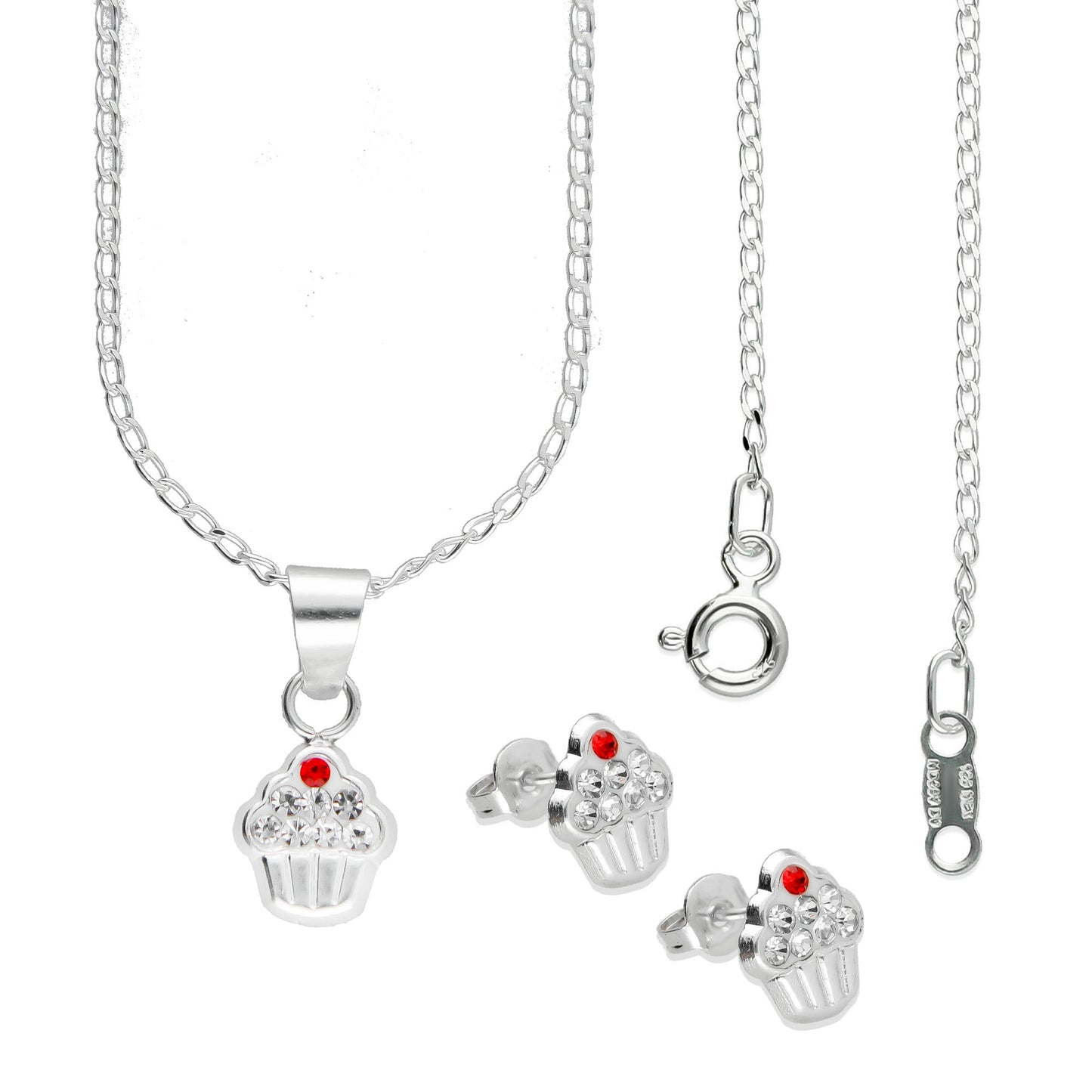 LPADJ020 Set Aretes + Dije + Cadena Cup Cake Cherry en Plata Ley .925 2778911724