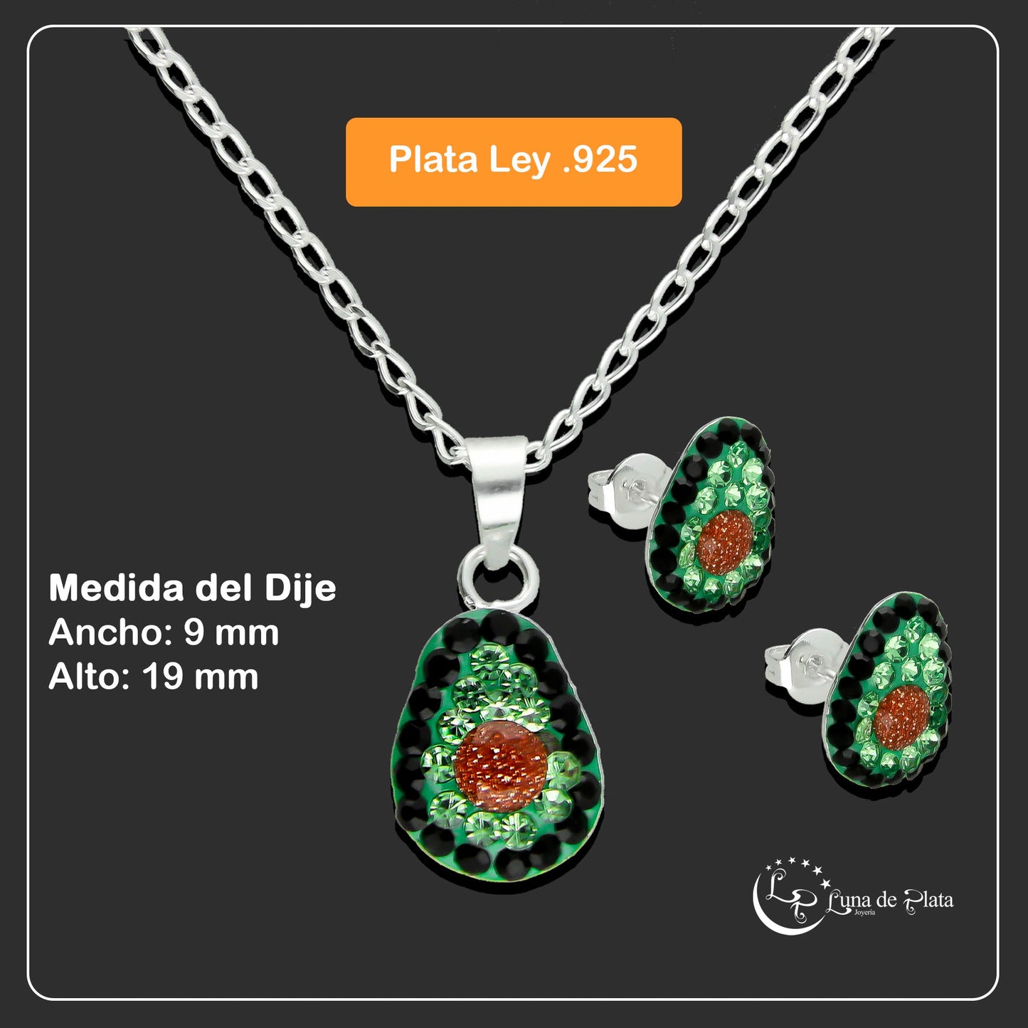 LPADJ021 Set Aretes + Dije + Cadena Aguacatito en Plata Ley .925 2780235292