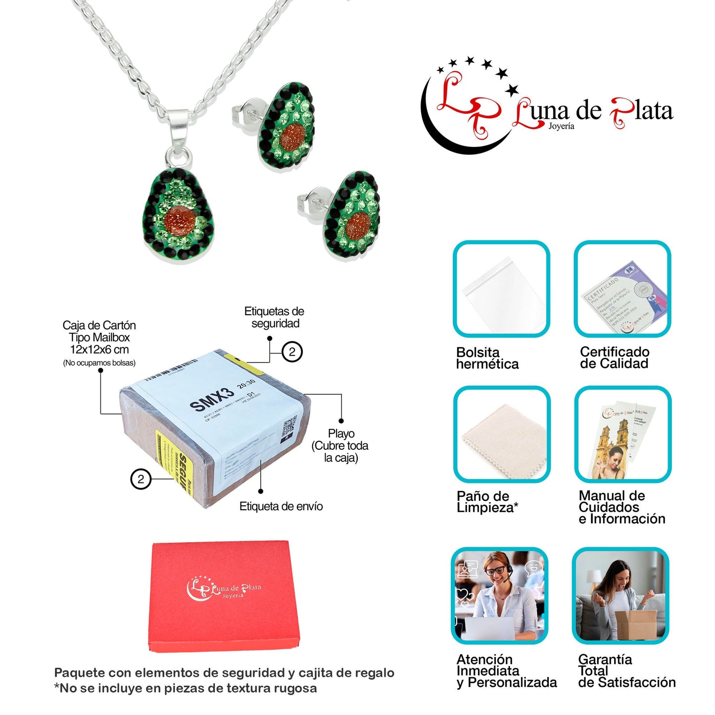 LPADJ021 Set Aretes + Dije + Cadena Aguacatito en Plata Ley .925 2780235292