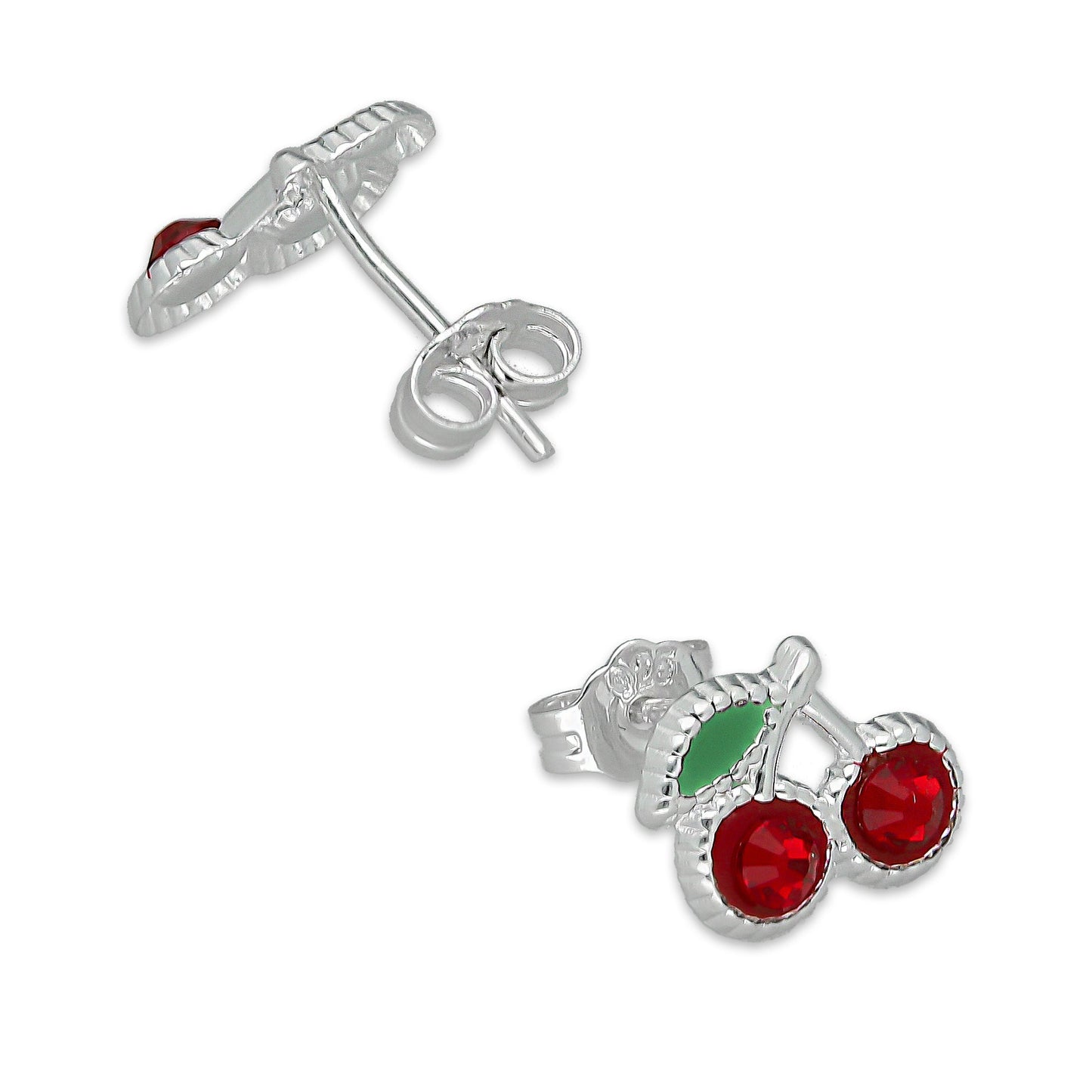 LPADJ064 Set de Aretes y Dije Cereza Roja Diámetro 1.6 cm en Plata Ley .925