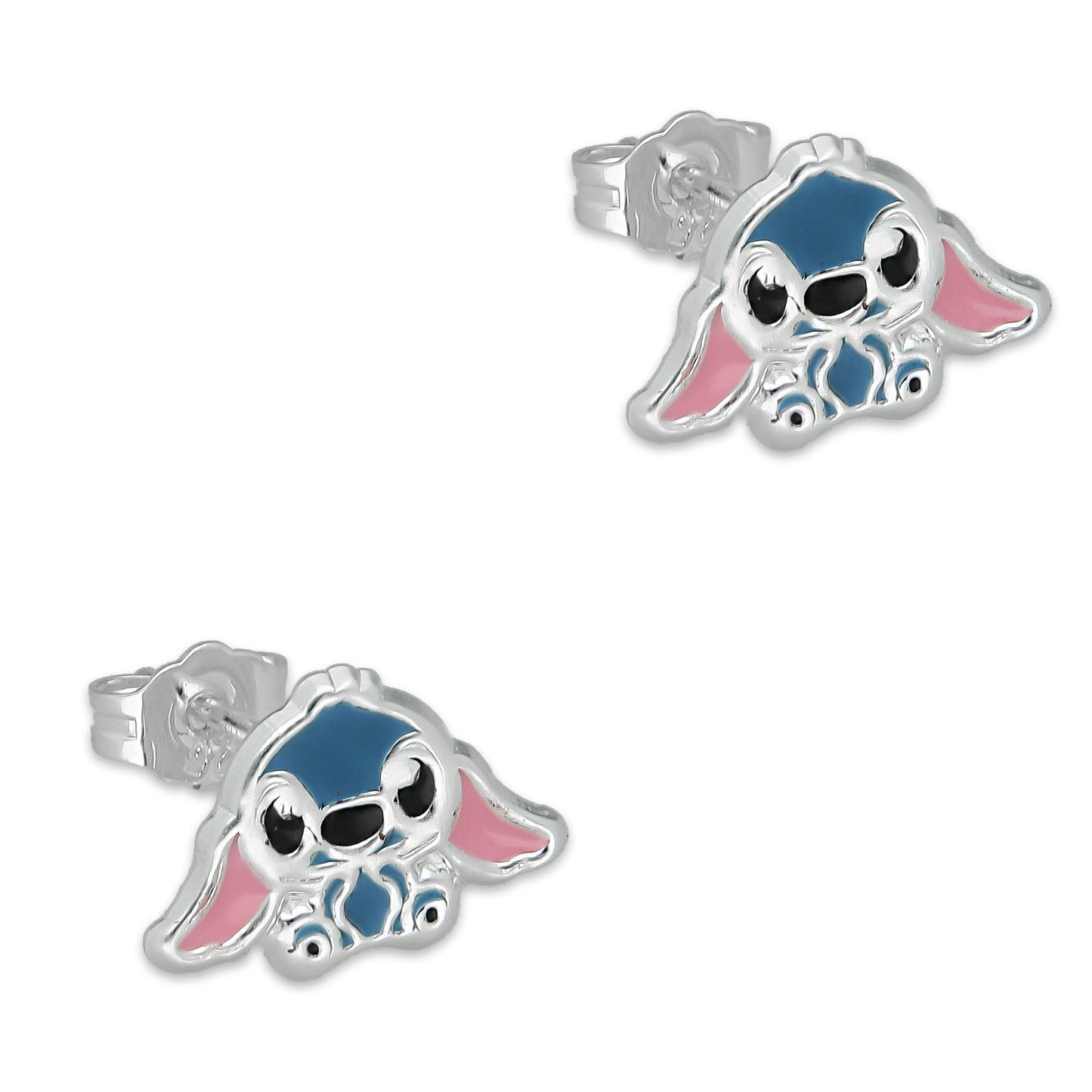 LPADJ074 Set de Aretes y Dije Stitch Azul Diámetro 1.6 cm en Plata Ley .925