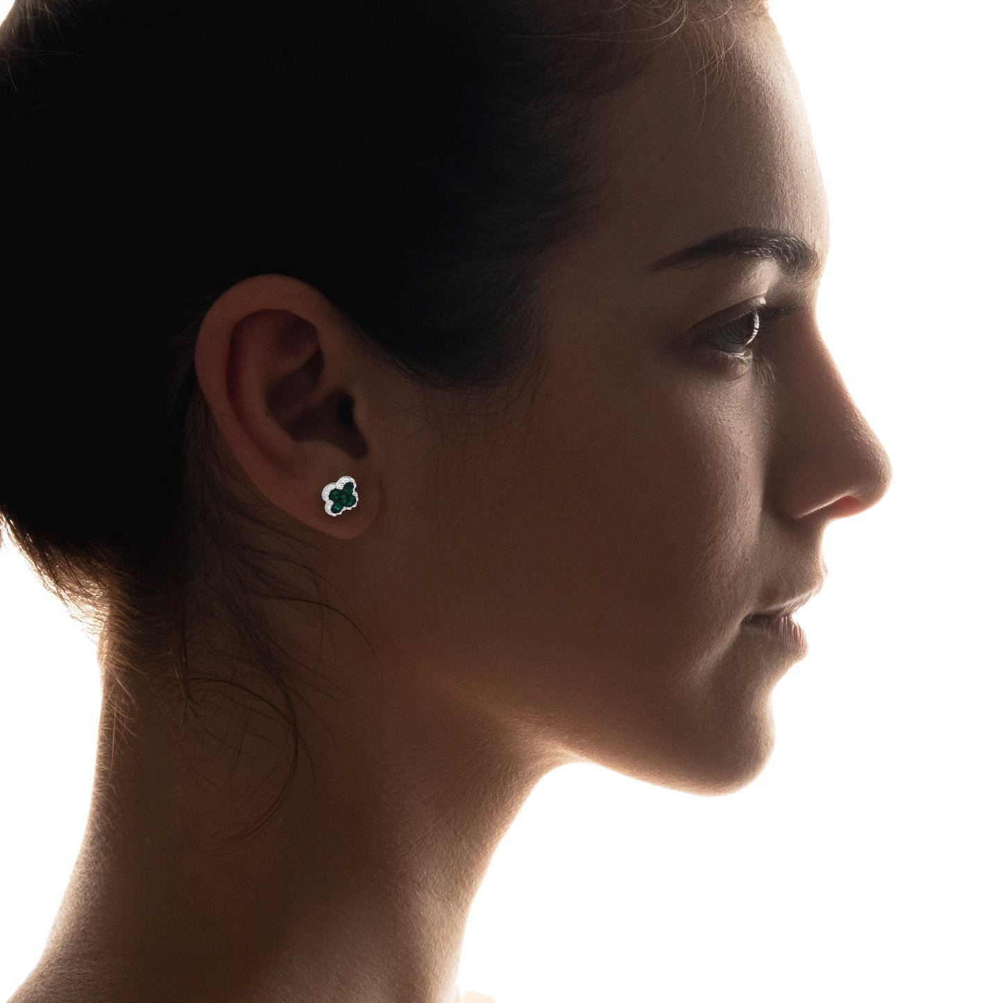 LPADJ078 Set de Aretes y Dije Trébol Verde Cristalitos Diámetro 2.1 cm en Plata Ley .925