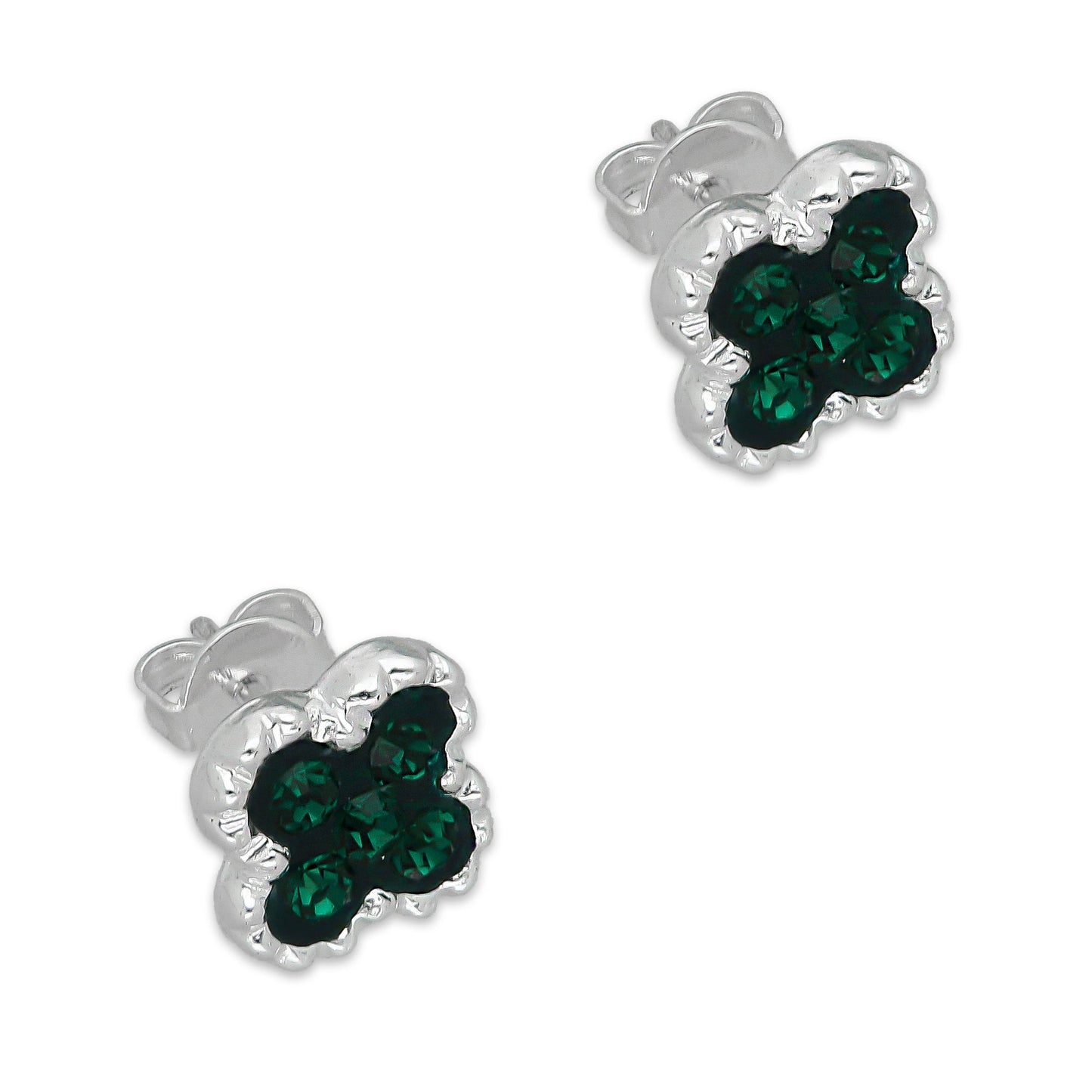 LPADJ078 Set de Aretes y Dije Trébol Verde Cristalitos Diámetro 2.1 cm en Plata Ley .925