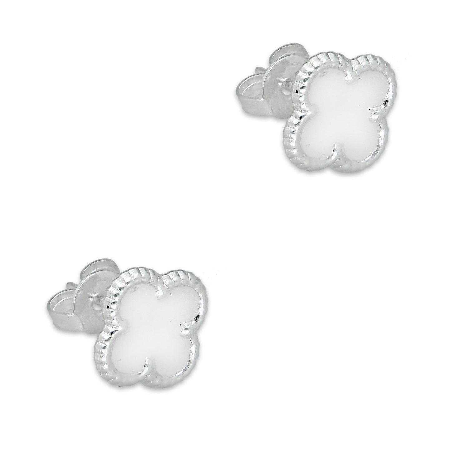 LPADJ080 Set de Aretes y Dije Trébol Blanco Nal Diámetro 1.9 cm en Plata Ley .925