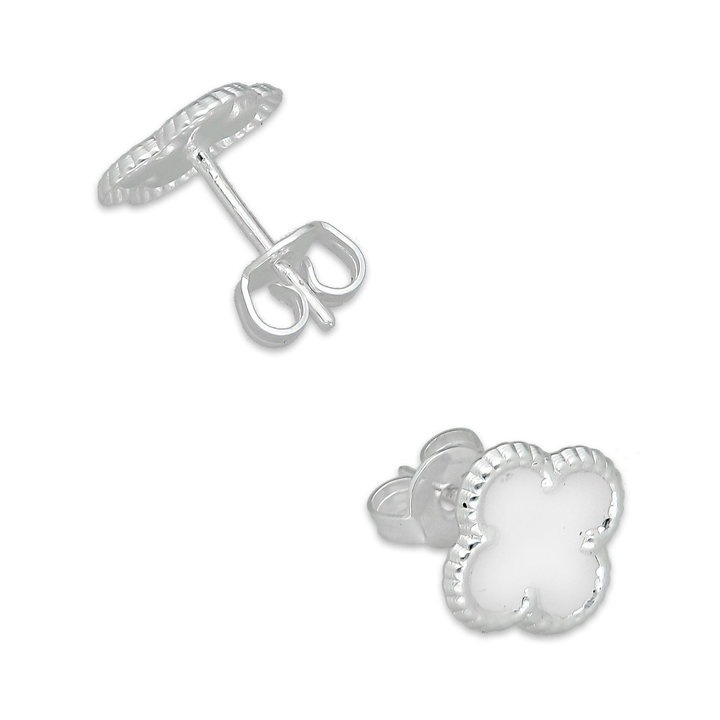 LPADJ080 Set de Aretes y Dije Trébol Blanco Nal Diámetro 1.9 cm en Plata Ley .925