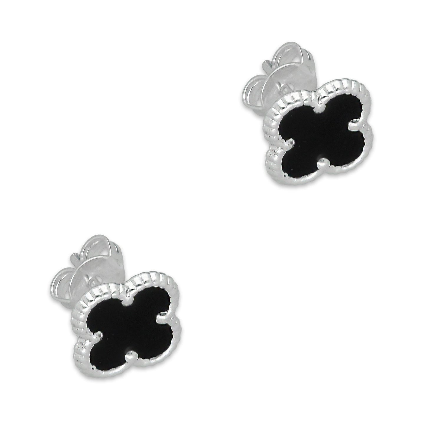 LPADJ082 Set de Aretes y Dije Trébol Negro Nal Diámetro 1.9 cm en Plata Ley .925