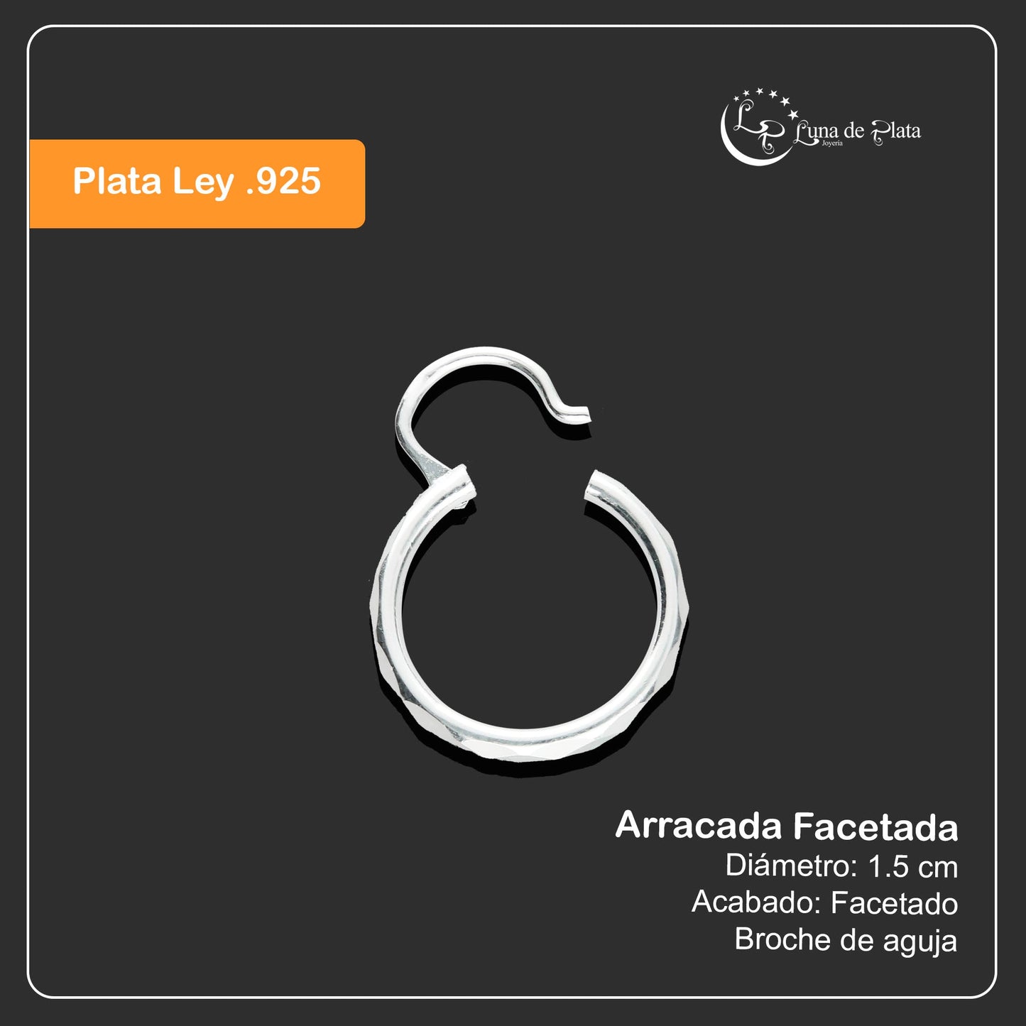 LPAF016 Arracada Facetada Plata .925 Tam 2 - 15 Mm Diámetro Taxco MLM918604249