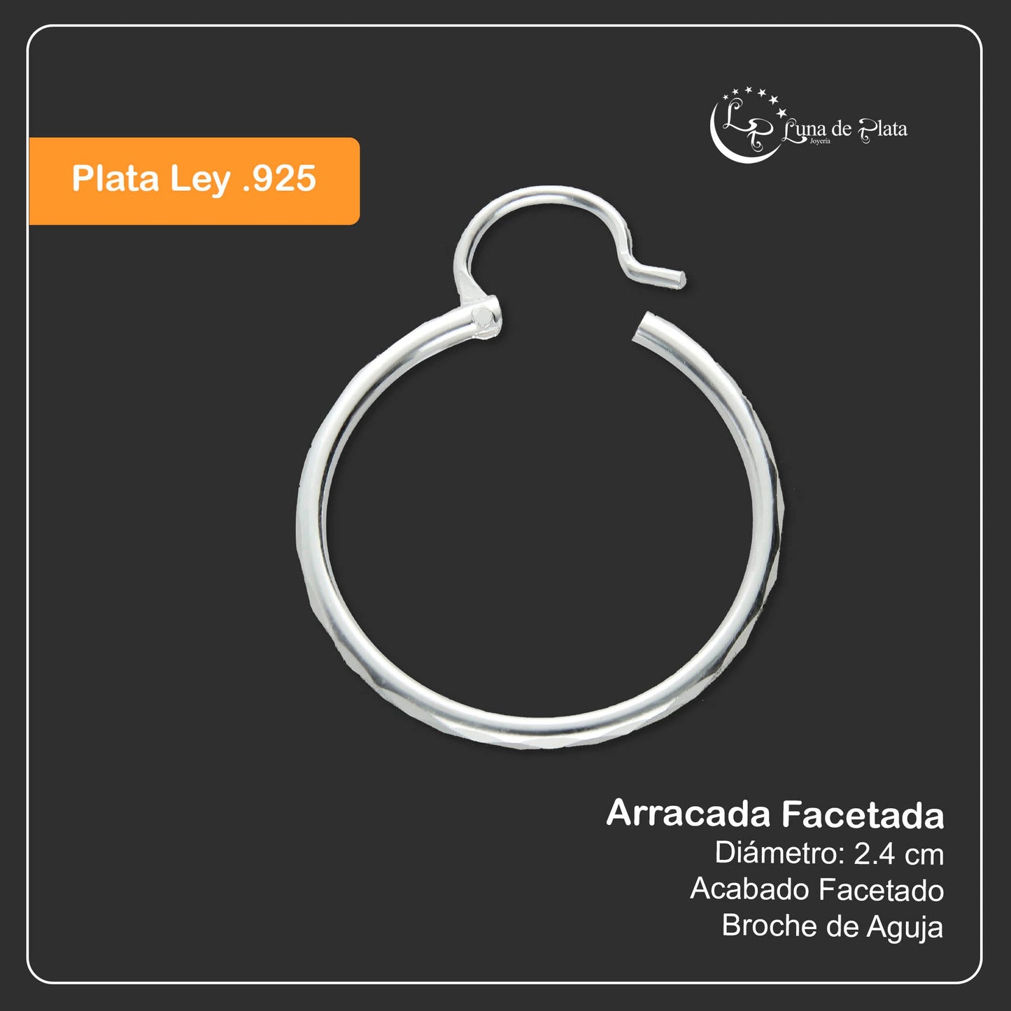 LPAF019 Arracada Facetada Plata .925 Tam 5 - 24 Mm Diámetro Taxco MLM918615309
