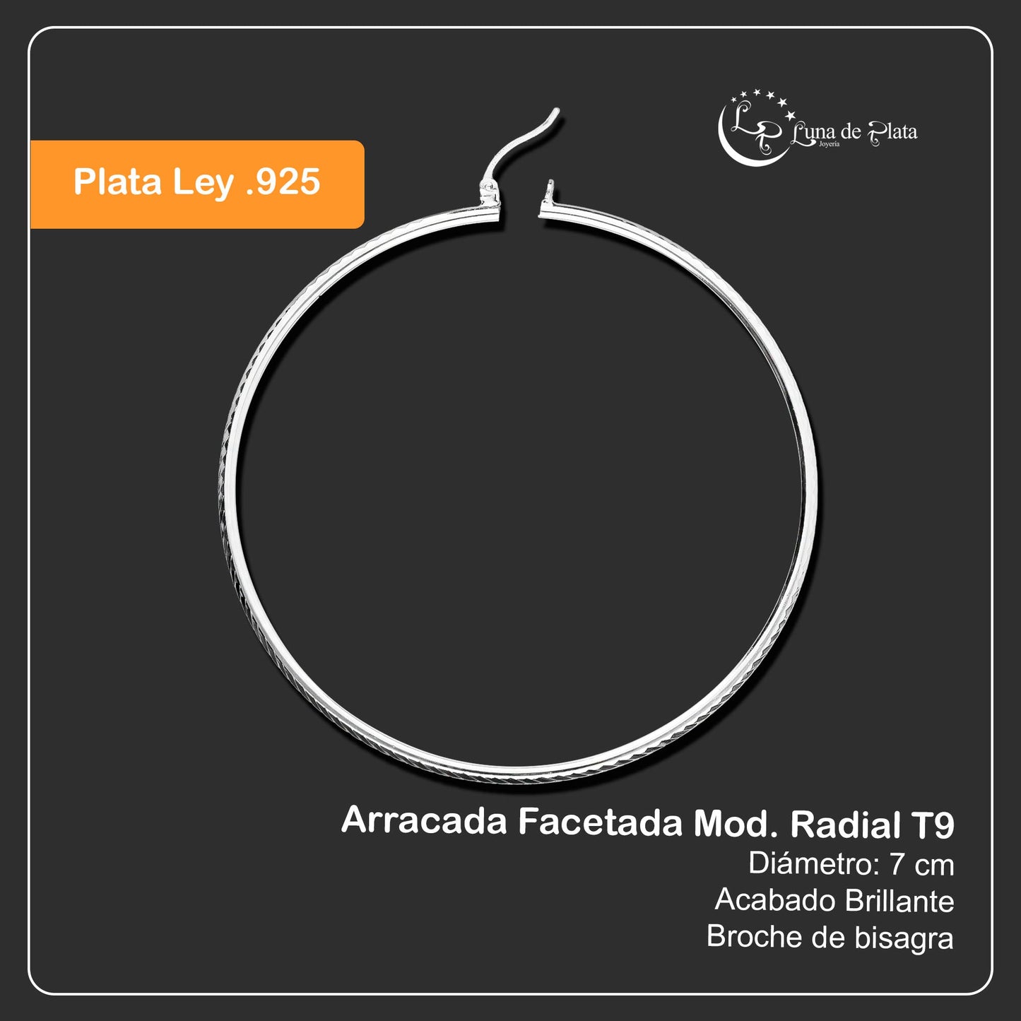 LPAF033 Arracada Facetada Mod. Radial T9 70 Mm Plata .925 Taxco MLM946345480