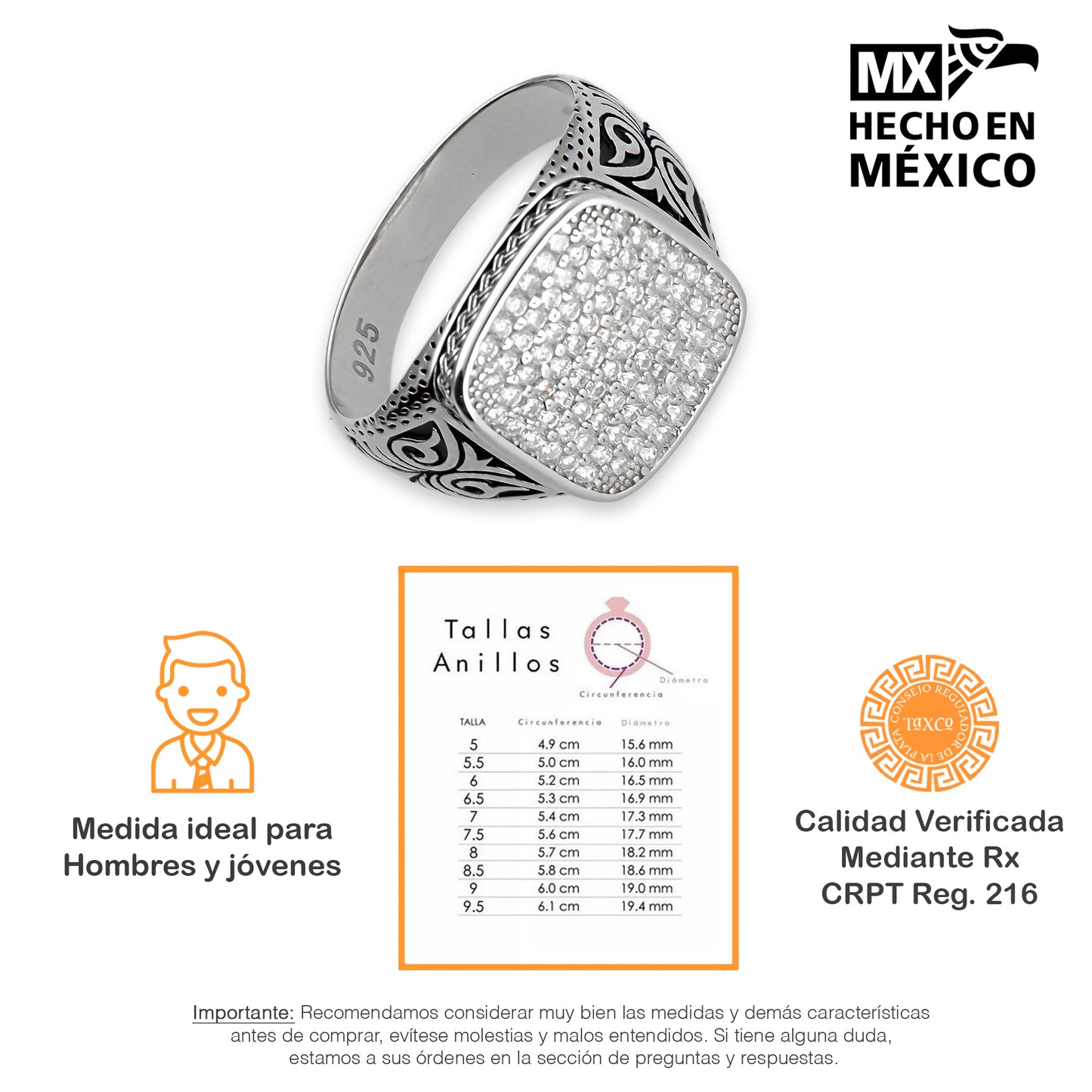 LPAH001 Anillo Hombre Bali Pavé en Plata .925 Taxco Gro 3346715308