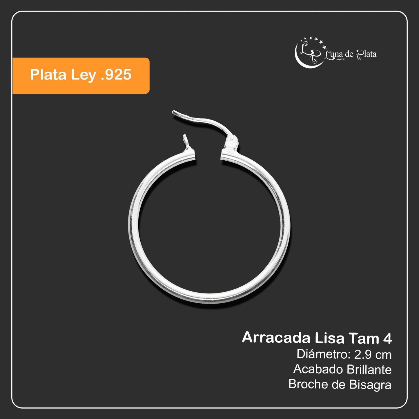 LPAL004 Arracada Lisa Plata .925 Tam 4 29 Mm X 2.2 Taxco Mayoreo MLM919348057