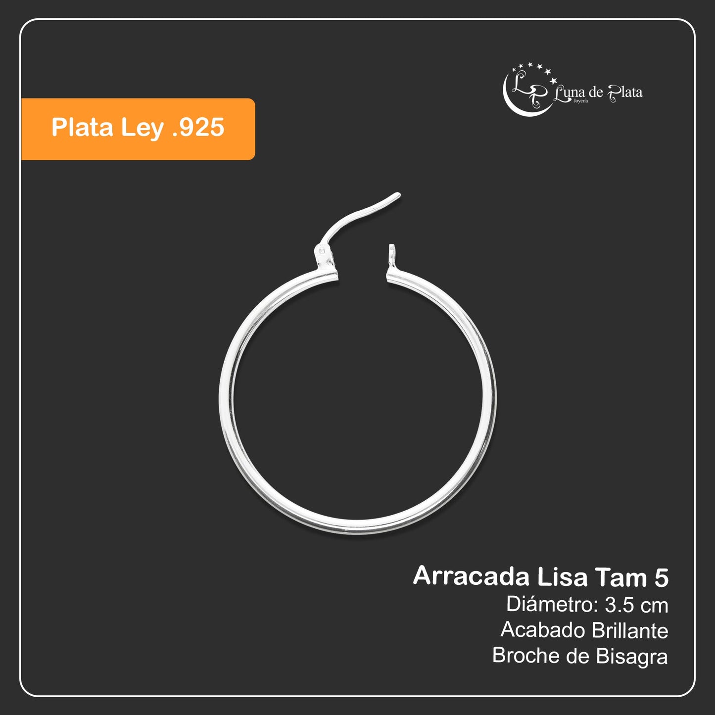 LPAL005 Arracada Lisa Plata .925 Tam 5 35 Mm X 2.2 Taxco Mayoreo MLM919621371