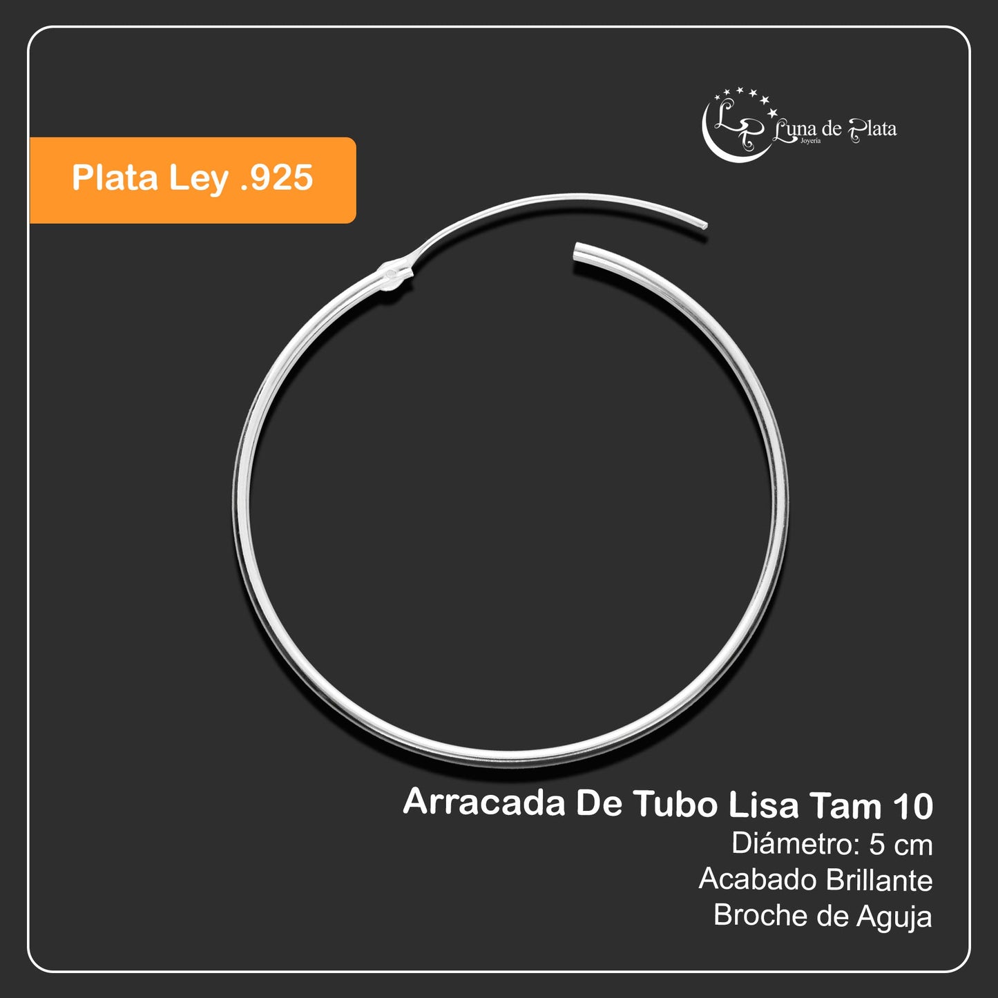 LPAL022 Arracada De Tubo Lisa 50 Mm Diametro En Plata .925 Tam 10 MLM809041406