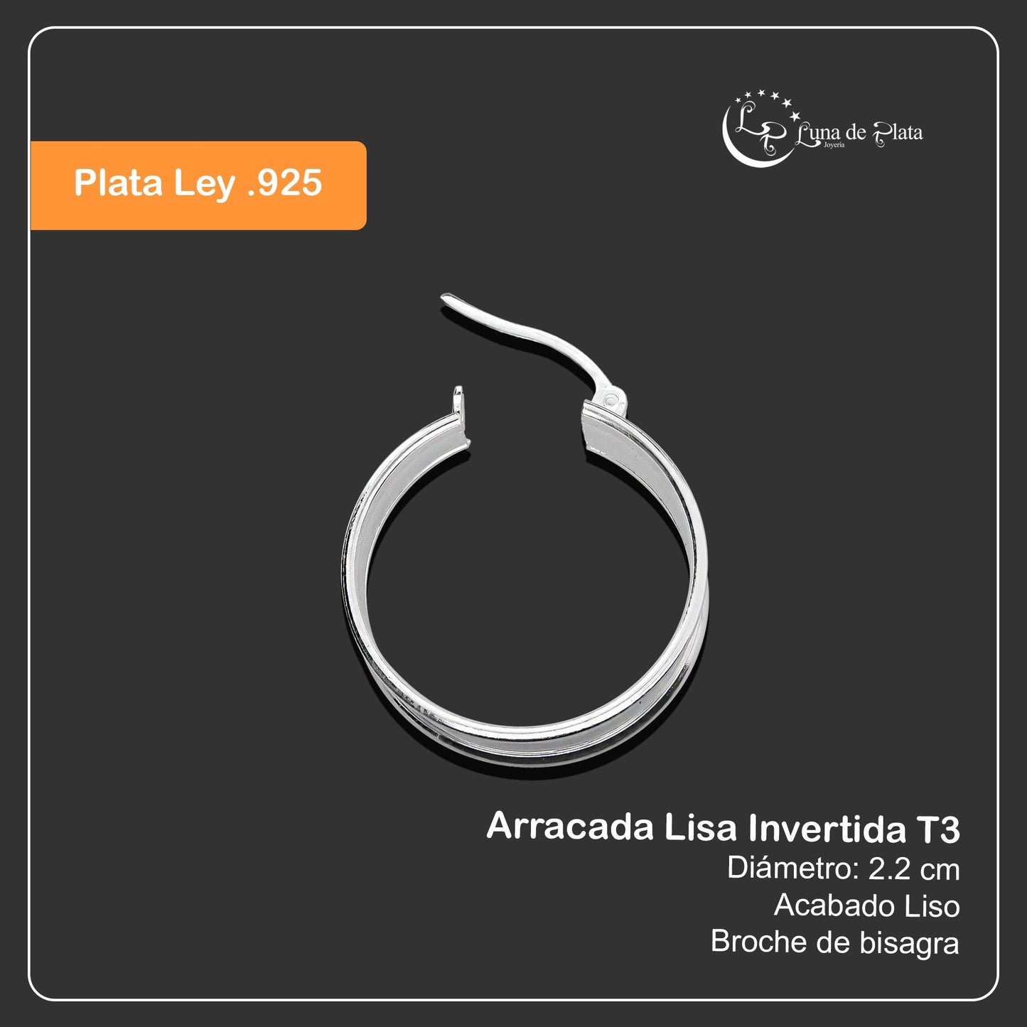 LPAL042 Arracada Lisa Invertida T3 22 mm de diámetro Plata .925 2945884814
