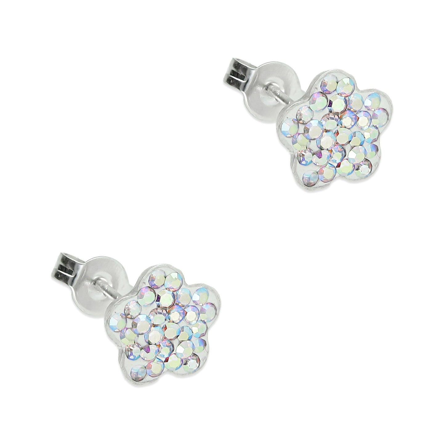 LPAP020 Arete Broquel Cristal Tornasol Flor Plata Ley .925 Taxco 1353247086
