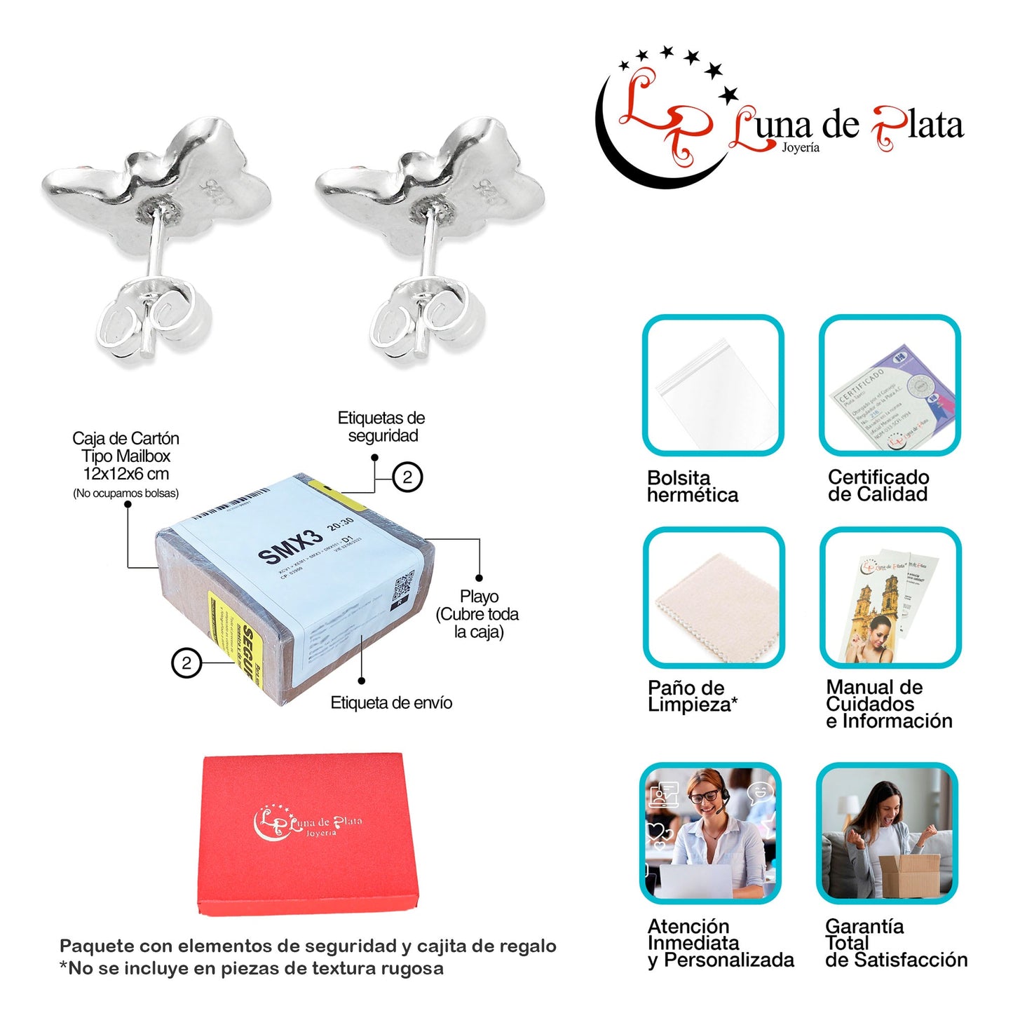 LPAP024 Arete Broquel Cristal Tornasol Mariposa Plata Ley .925 Taxco 1353222385