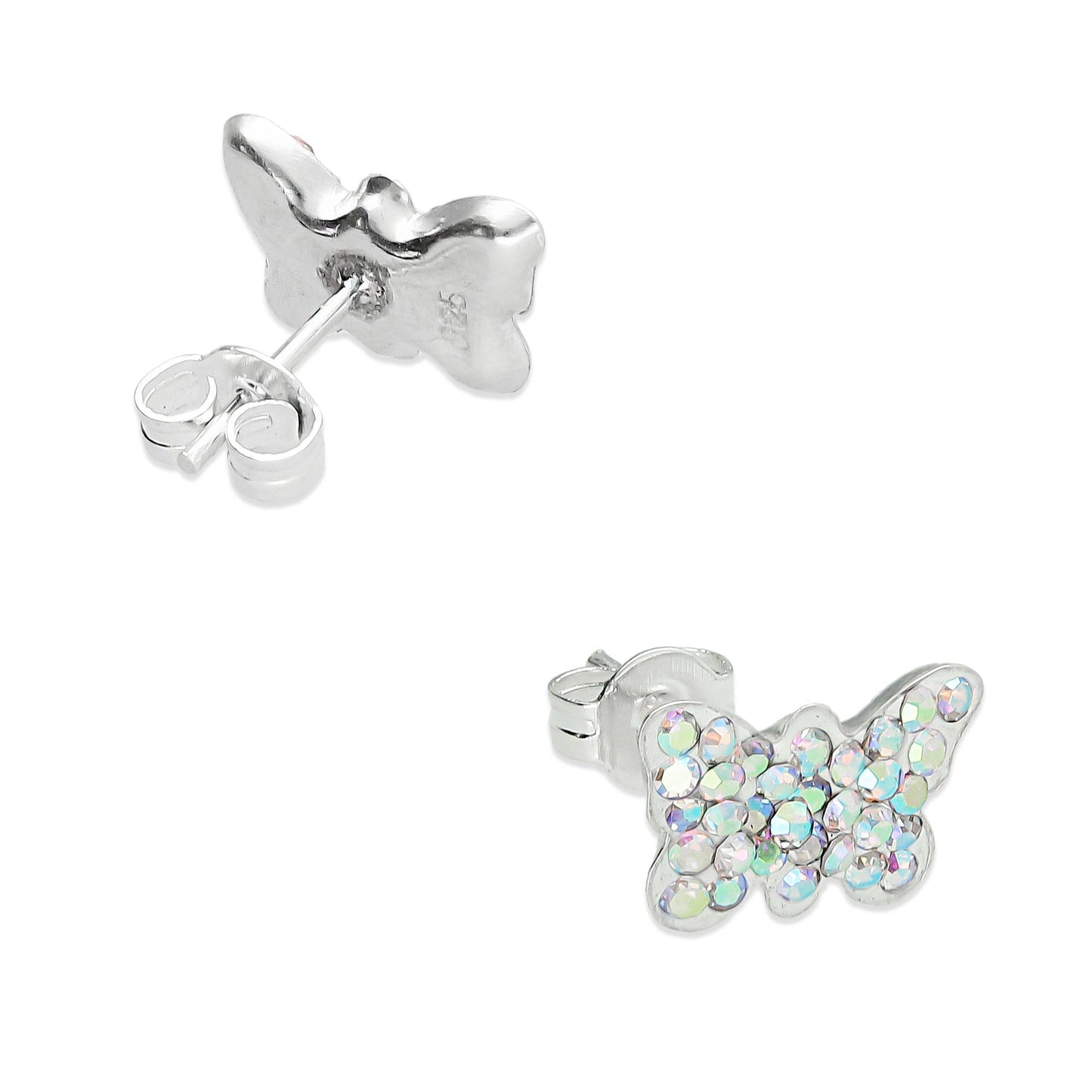 LPAP024 Arete Broquel Cristal Tornasol Mariposa Plata Ley .925 Taxco 1353222385