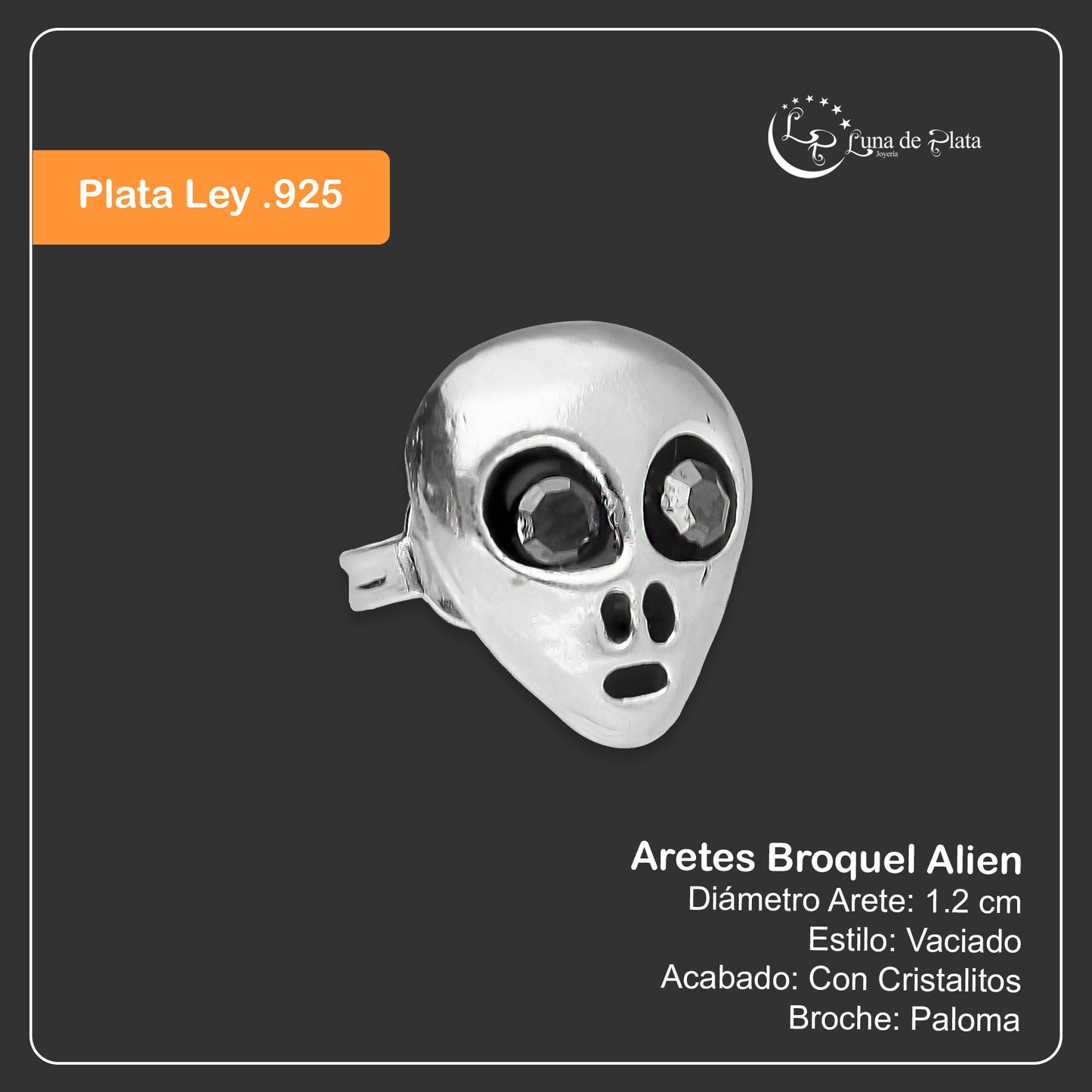 LPAP031 Aretes Broquel Alien Plata .925 Taxco 1357696686