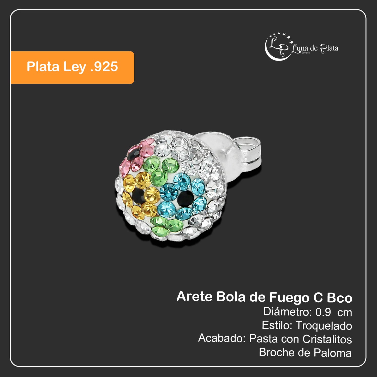 LPAP049 Arete Bola de Fuego C Bco 9 mm Plata .925 Taxco 1478154622