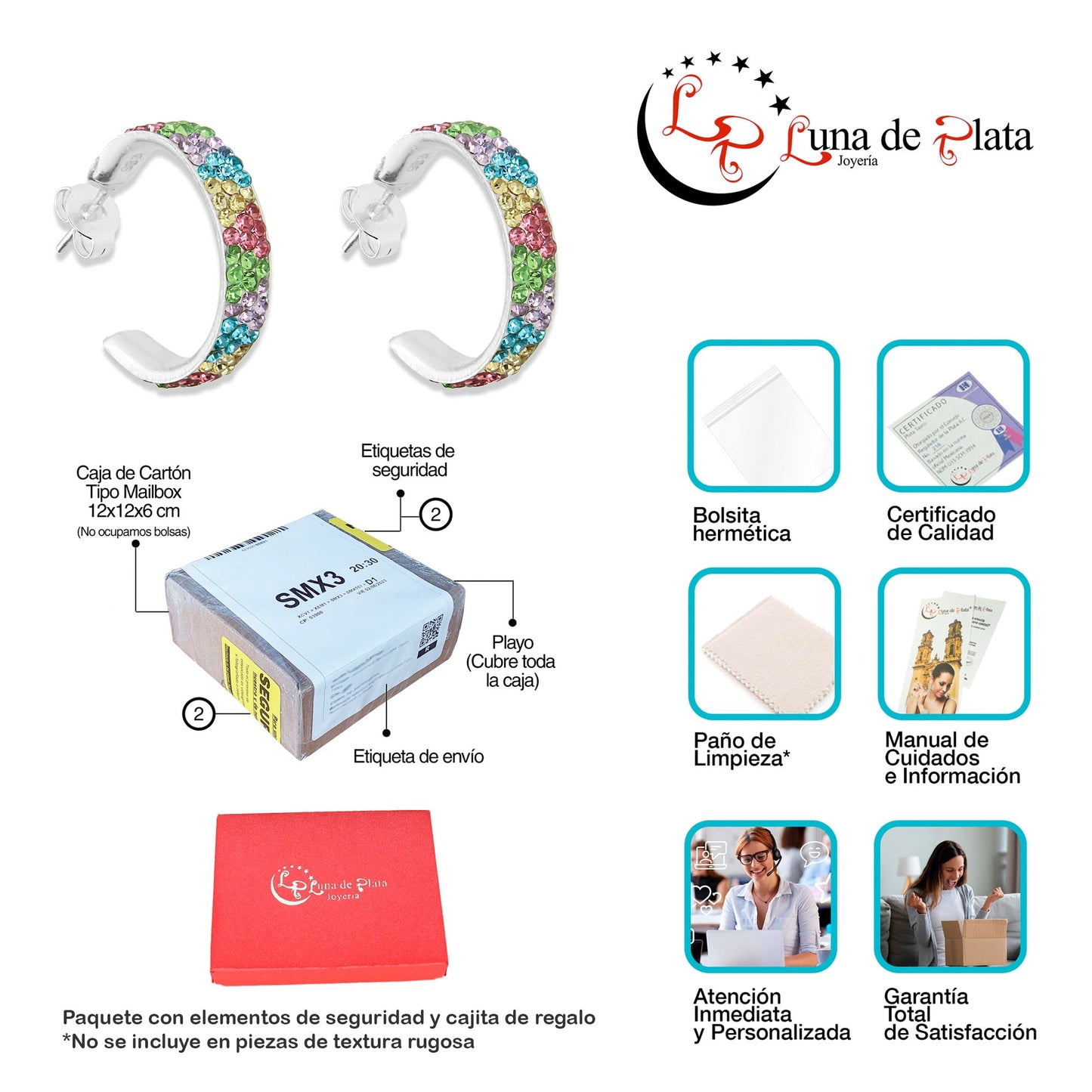 LPAP072 Arracada Poste 5 mm Multicolor T Cristalitos Plata .925 Taxco 2020450457