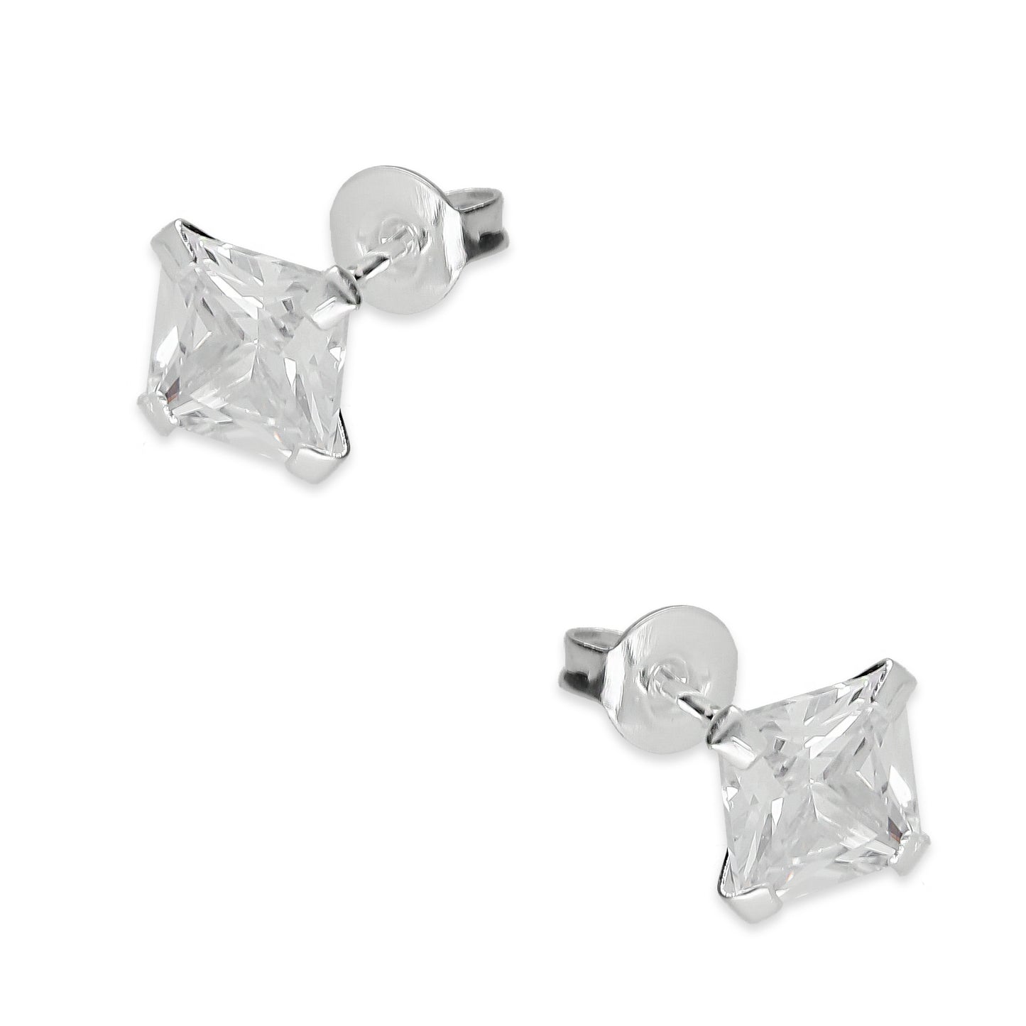 LPAP122 Arete Broquel Zirconia Cuadro 6 mm en Plata .925 Taxco 2169049405