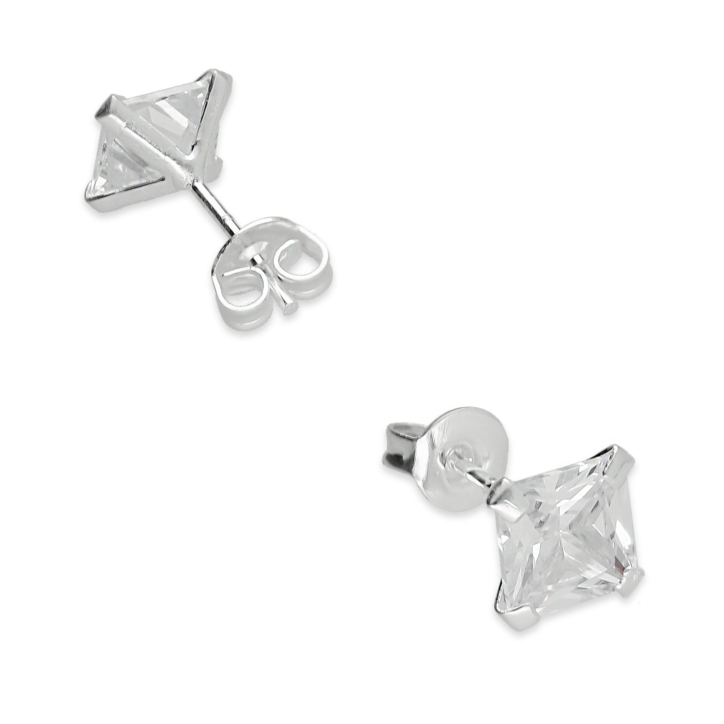 LPAP122 Arete Broquel Zirconia Cuadro 6 mm en Plata .925 Taxco 2169049405