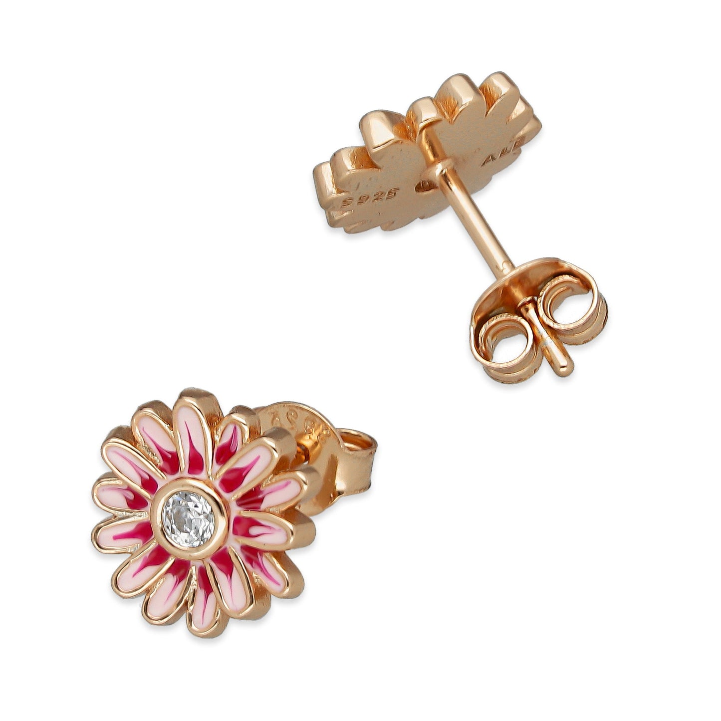 LPAP139 Arete Broquel Pandora Flor con Esmalte Plata Rosa con Zirconia en Plata .925 Taxco